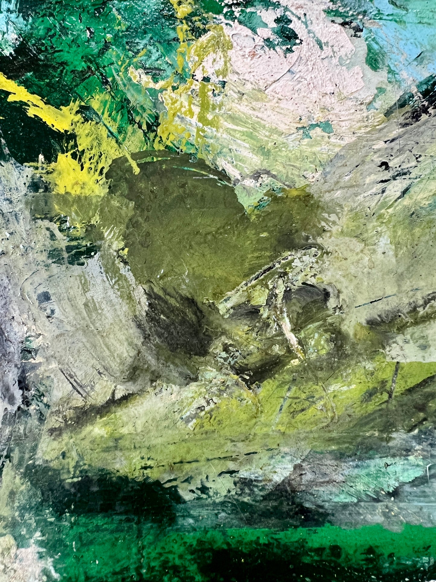 French Abstract Landscape Oil Painting from Galerie Etienne De Causans in Gold Frame