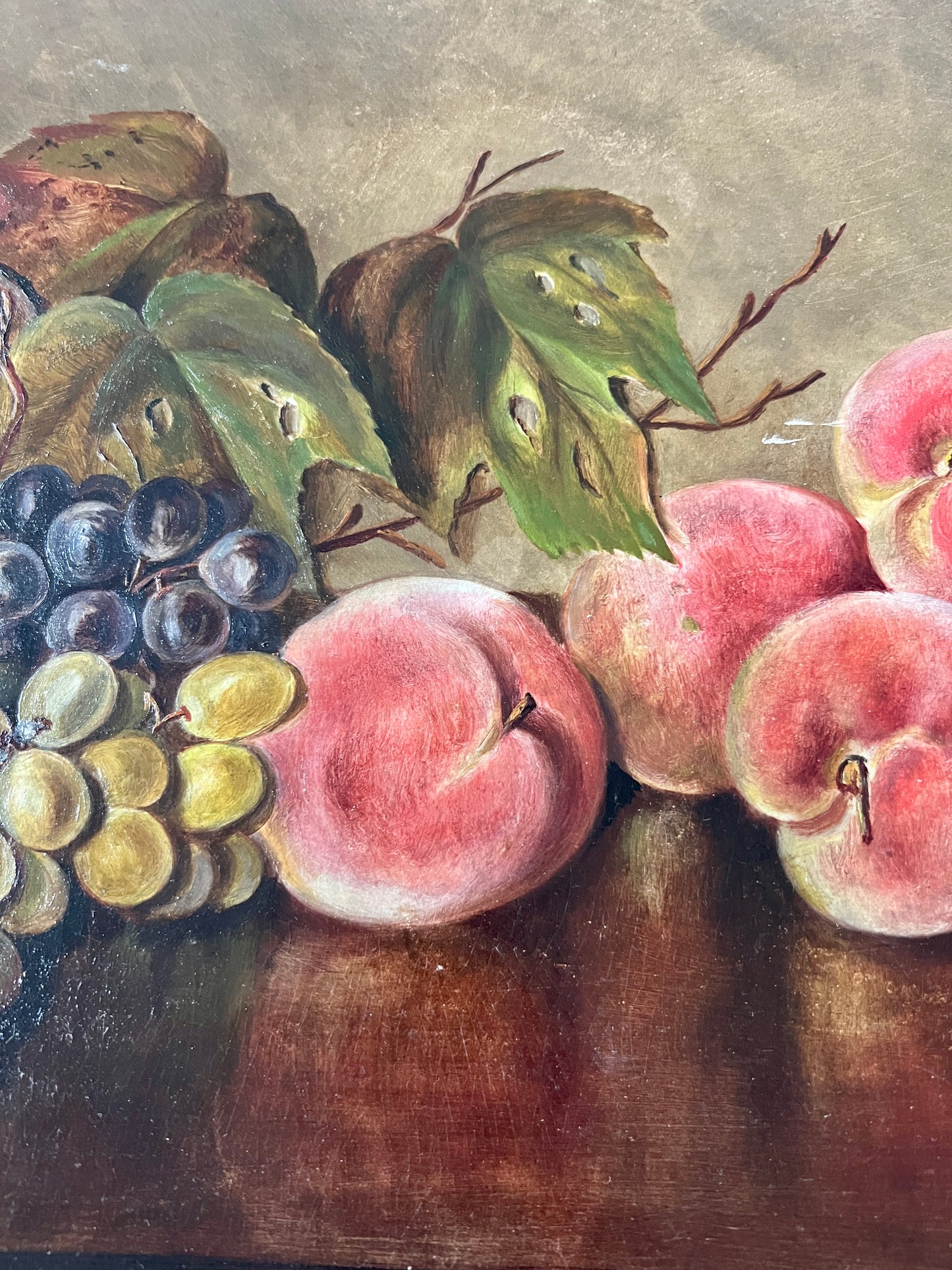 Anna Sellers 1894 Still Life Peaches, Figs, Grapes Oil Painting in Original Gold Frame