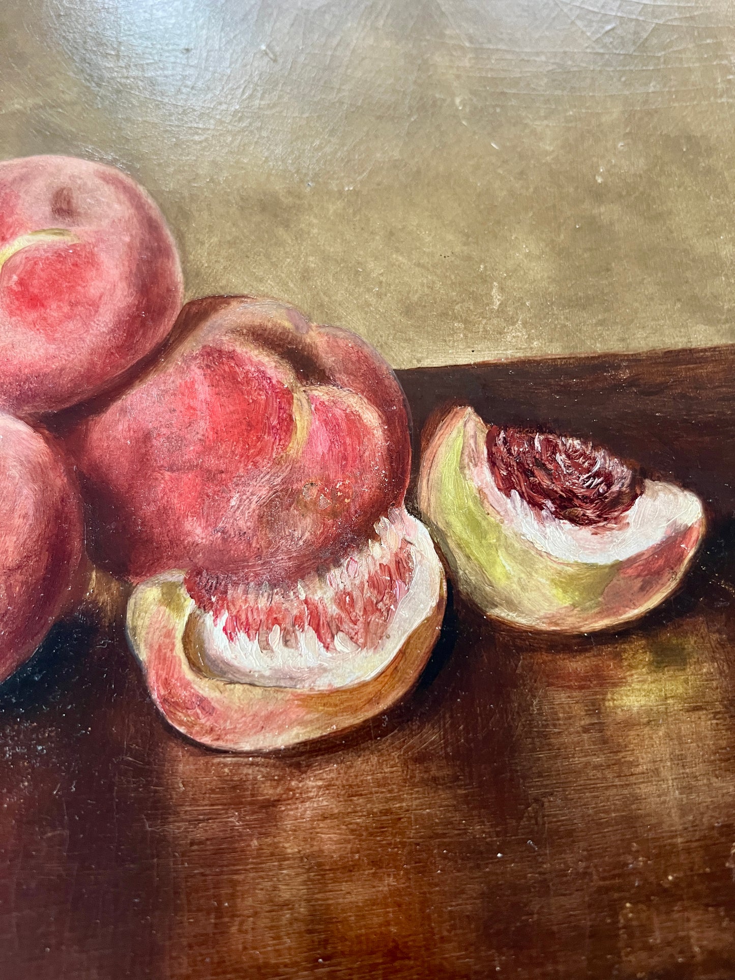 Anna Sellers 1894 Still Life Peaches, Figs, Grapes Oil Painting in Original Gold Frame