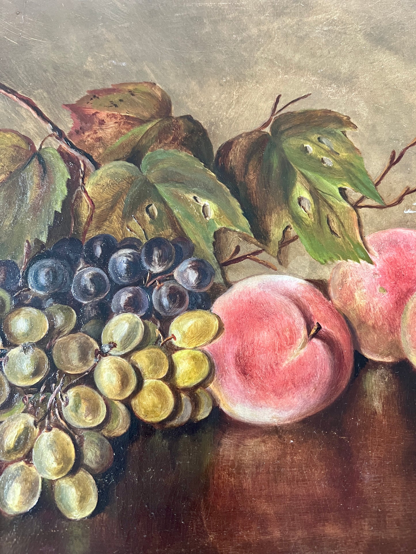 Anna Sellers 1894 Still Life Peaches, Figs, Grapes Oil Painting in Original Gold Frame