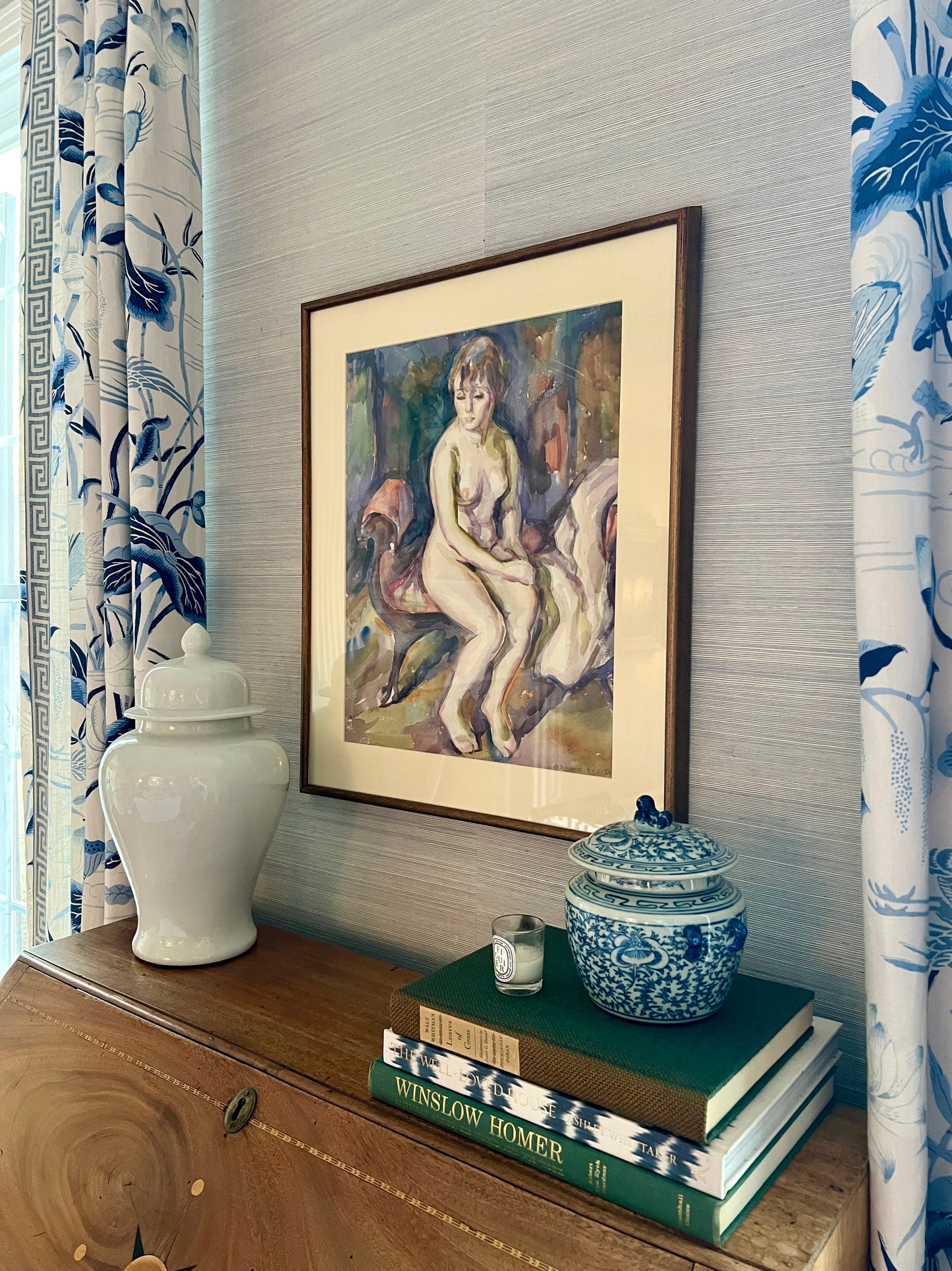 Marian D. Harris Nude Female Watercolor Portrait in Gold Frame