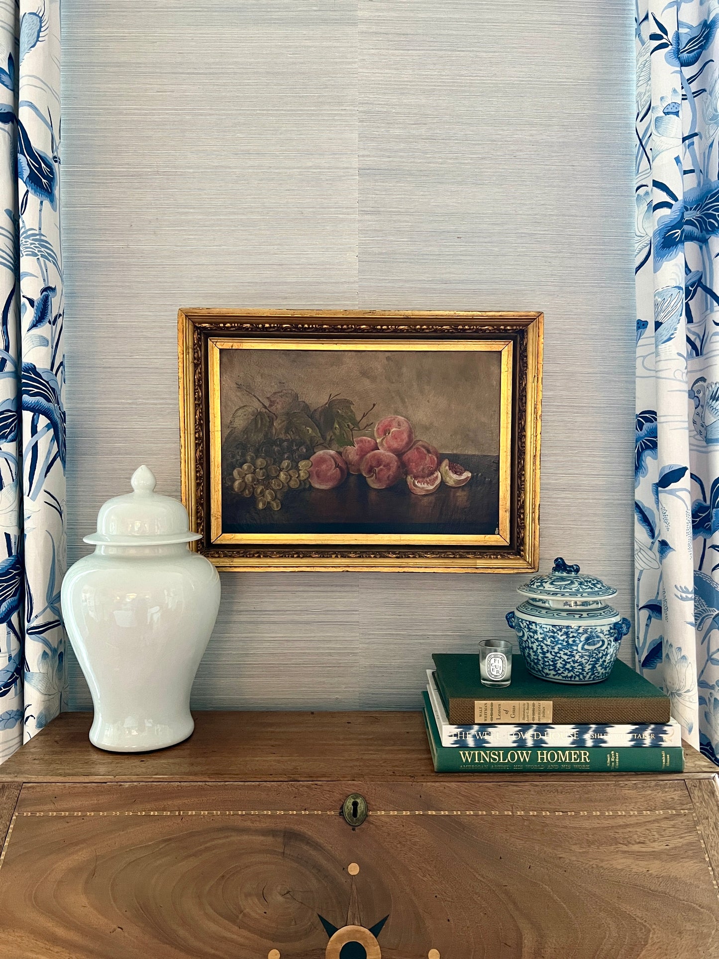 Anna Sellers 1894 Still Life Peaches, Figs, Grapes Oil Painting in Original Gold Frame