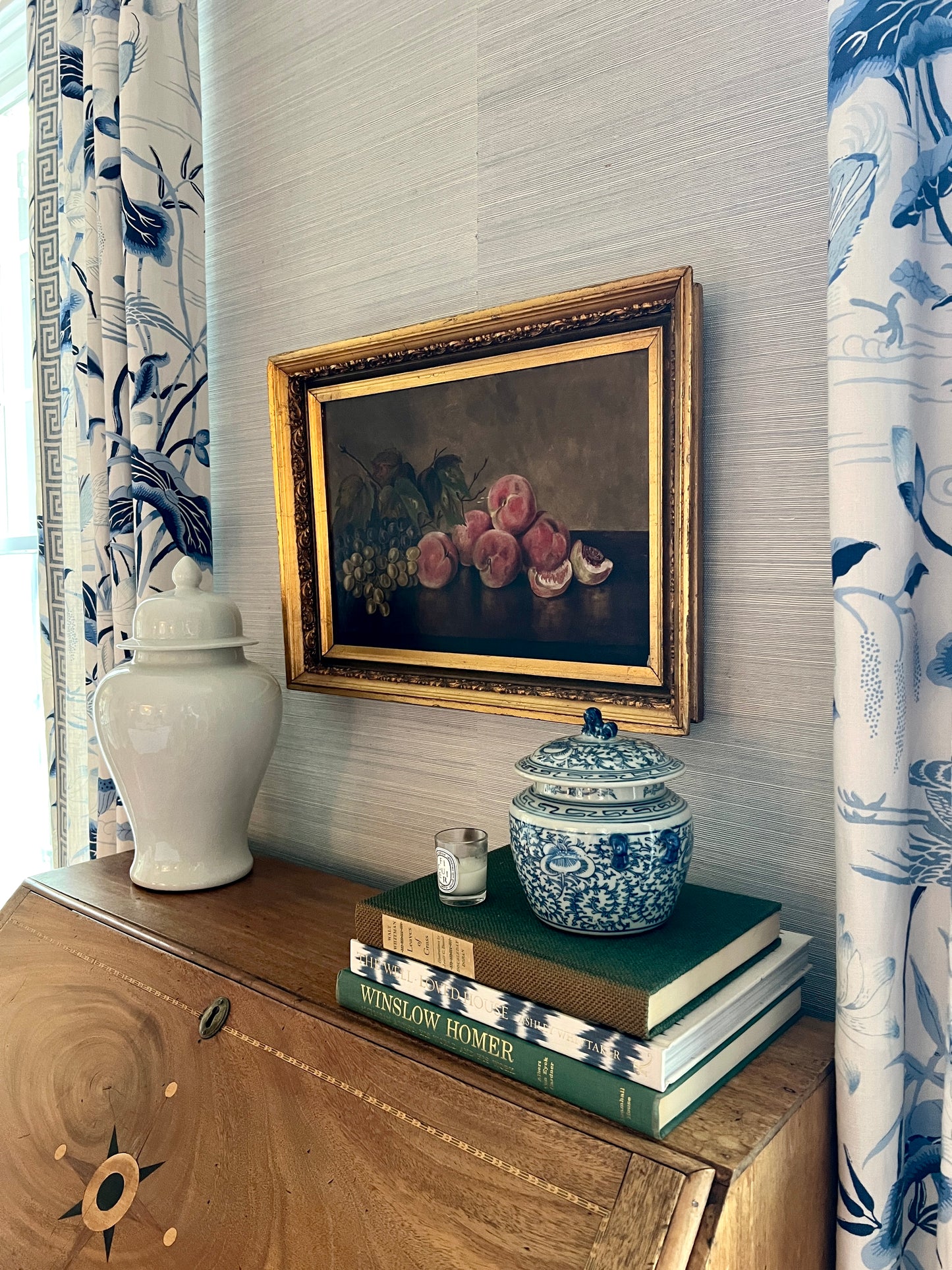 Anna Sellers 1894 Still Life Peaches, Figs, Grapes Oil Painting in Original Gold Frame