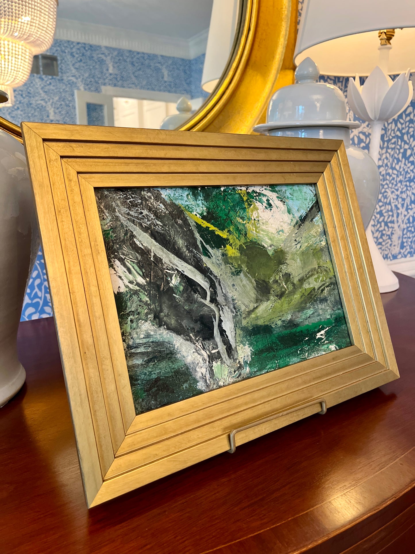 French Abstract Landscape Oil Painting from Galerie Etienne De Causans in Gold Frame