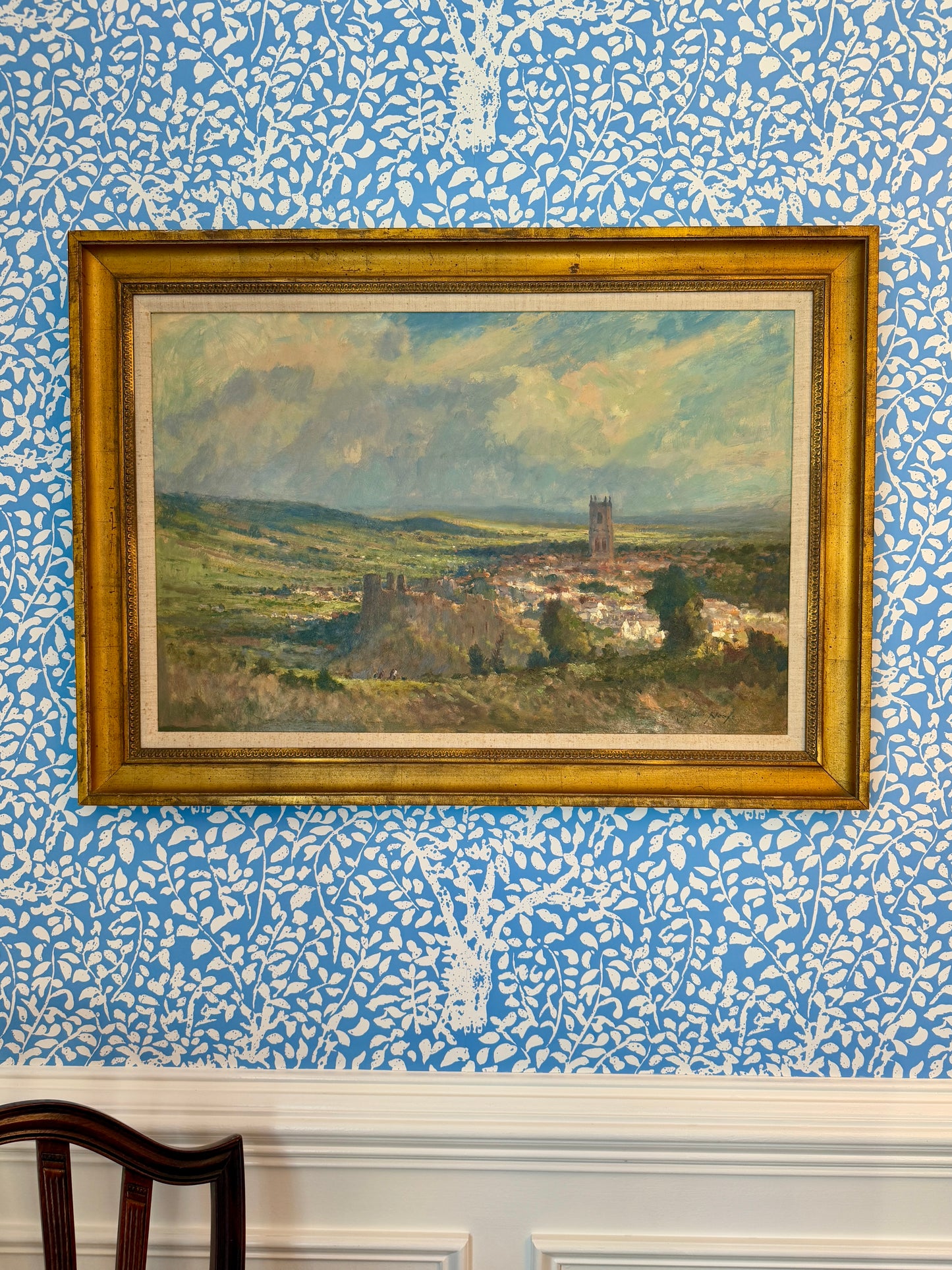 John Neale Large Impressionist English Sunlit Landscape in Gold Frame