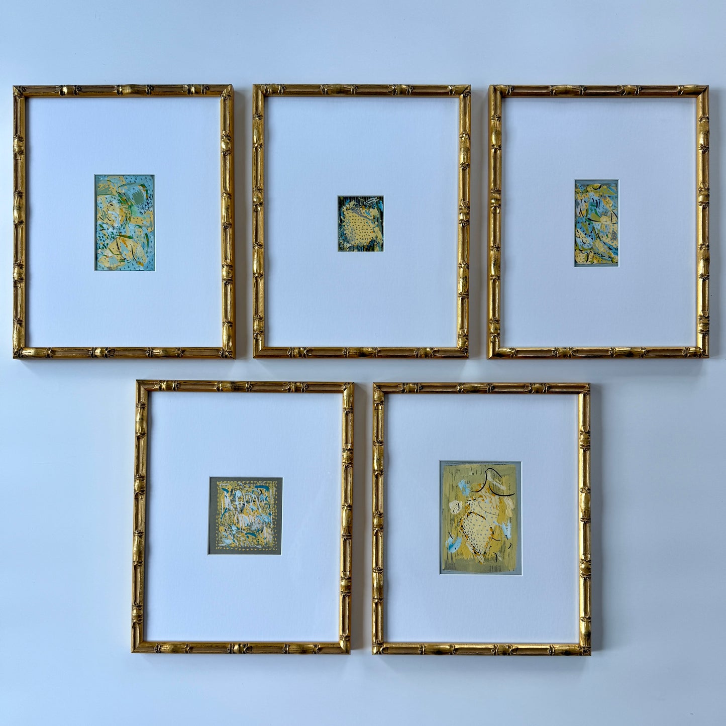 Vintage Colorful Abstract Oil Painting #24 in Light Gold Bamboo Frame