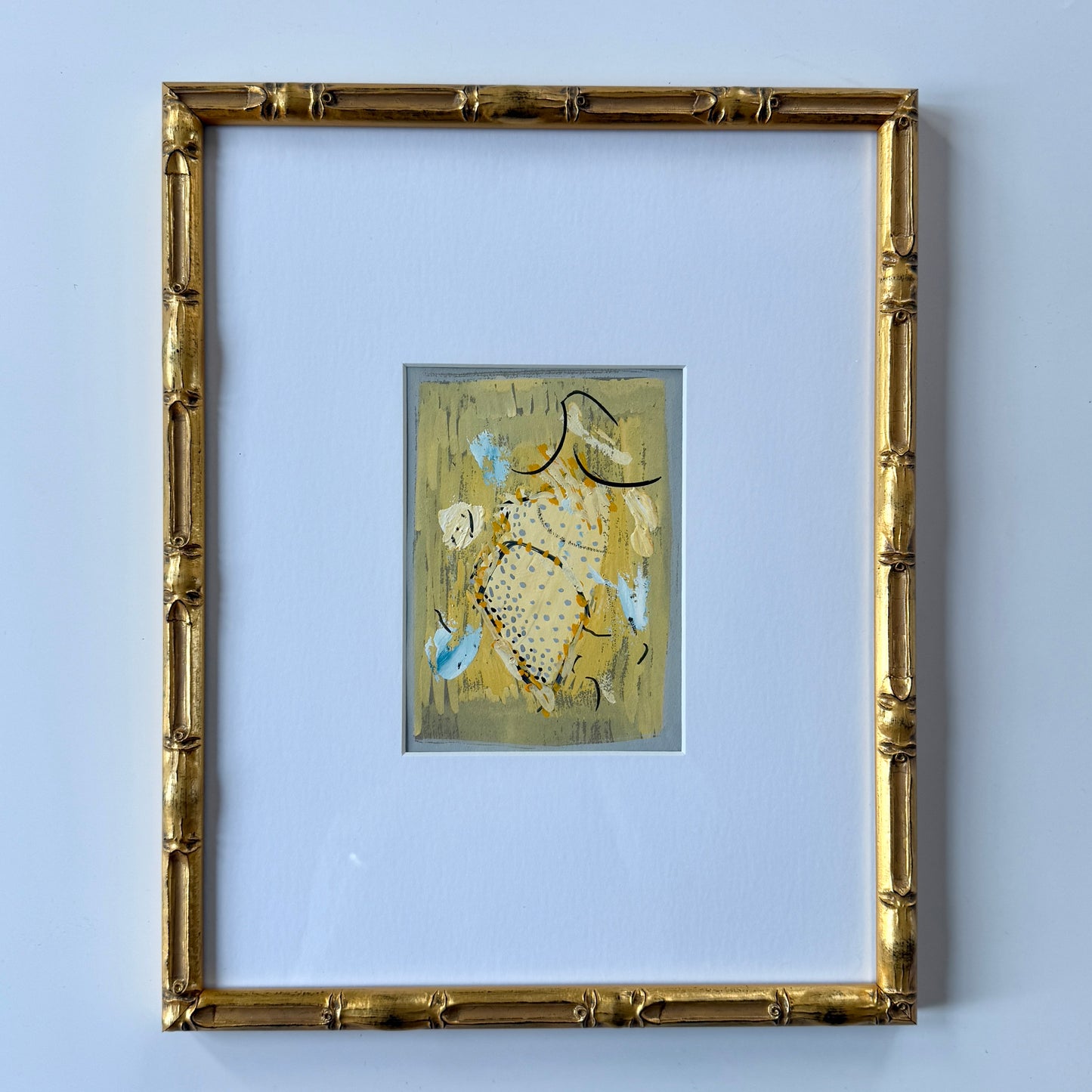 Vintage Colorful Abstract Oil Painting #22 in Light Gold Bamboo Frame