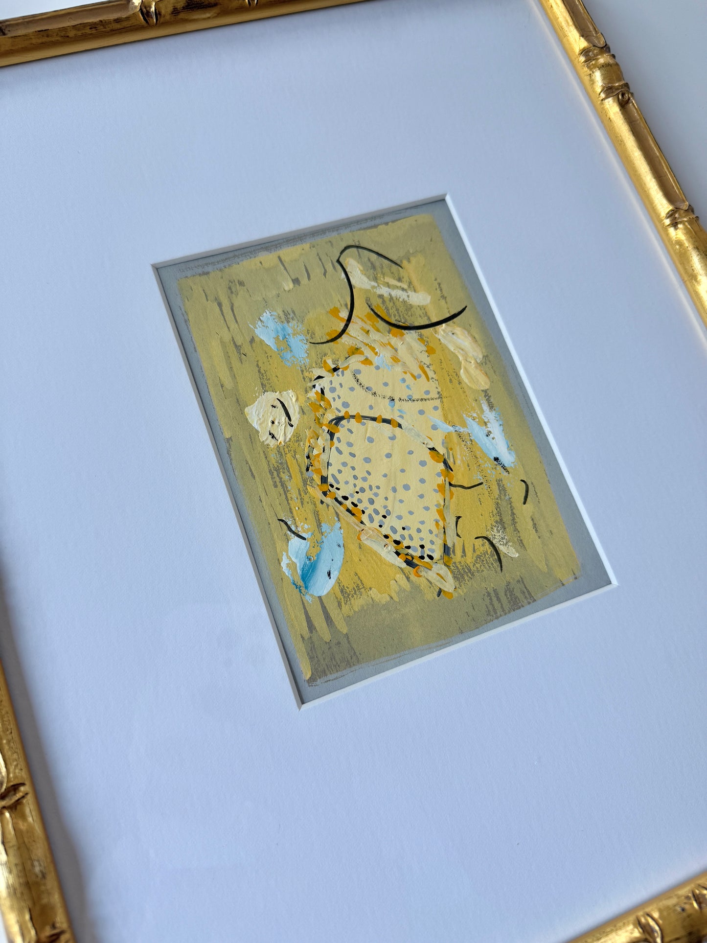 Vintage Colorful Abstract Oil Painting #22 in Light Gold Bamboo Frame