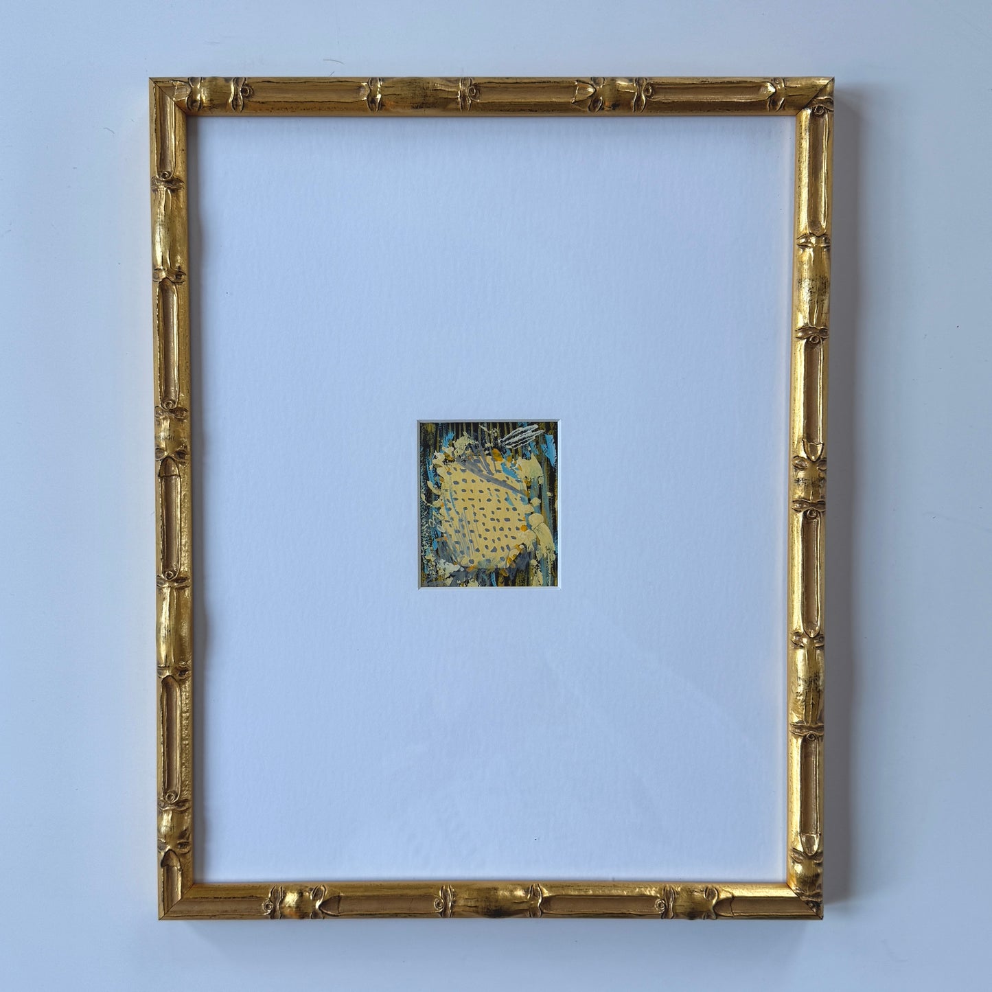 Vintage Colorful Abstract Oil Painting #24 in Light Gold Bamboo Frame