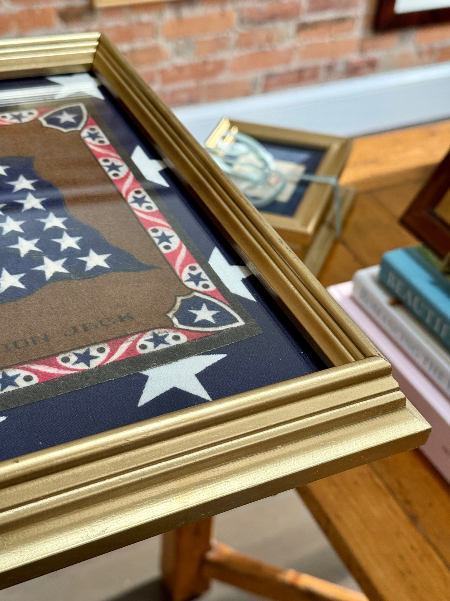 Antique Union Jack Felt on Blue and White Stars in Gold Frame