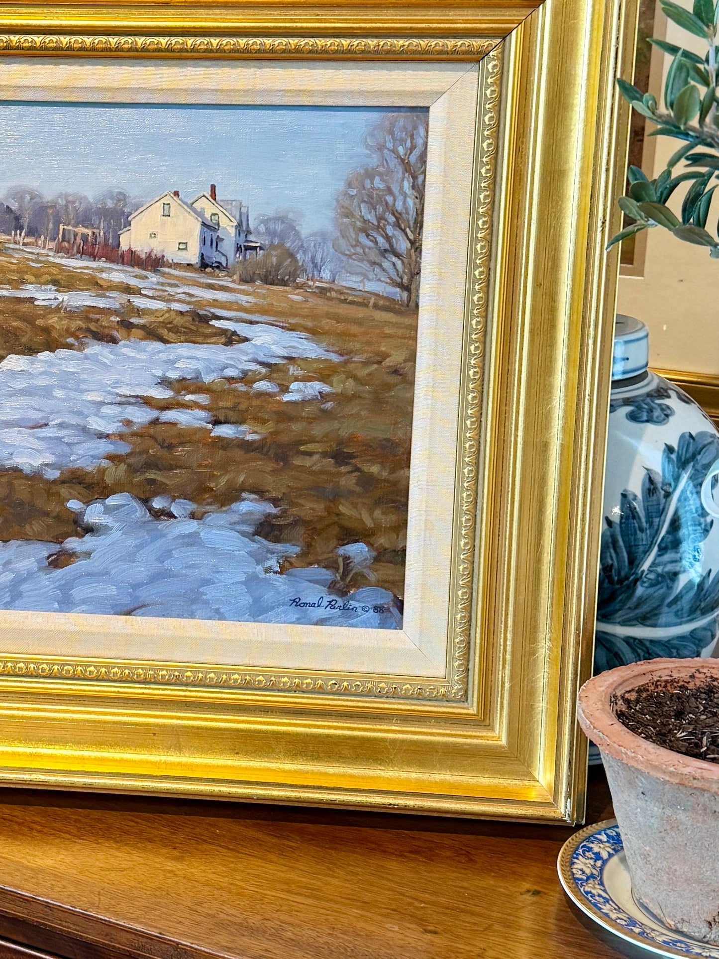 Ronal Parlin Spring Eternal Countryside Landscape with Farmhouse Oil Painting in Gold Frame