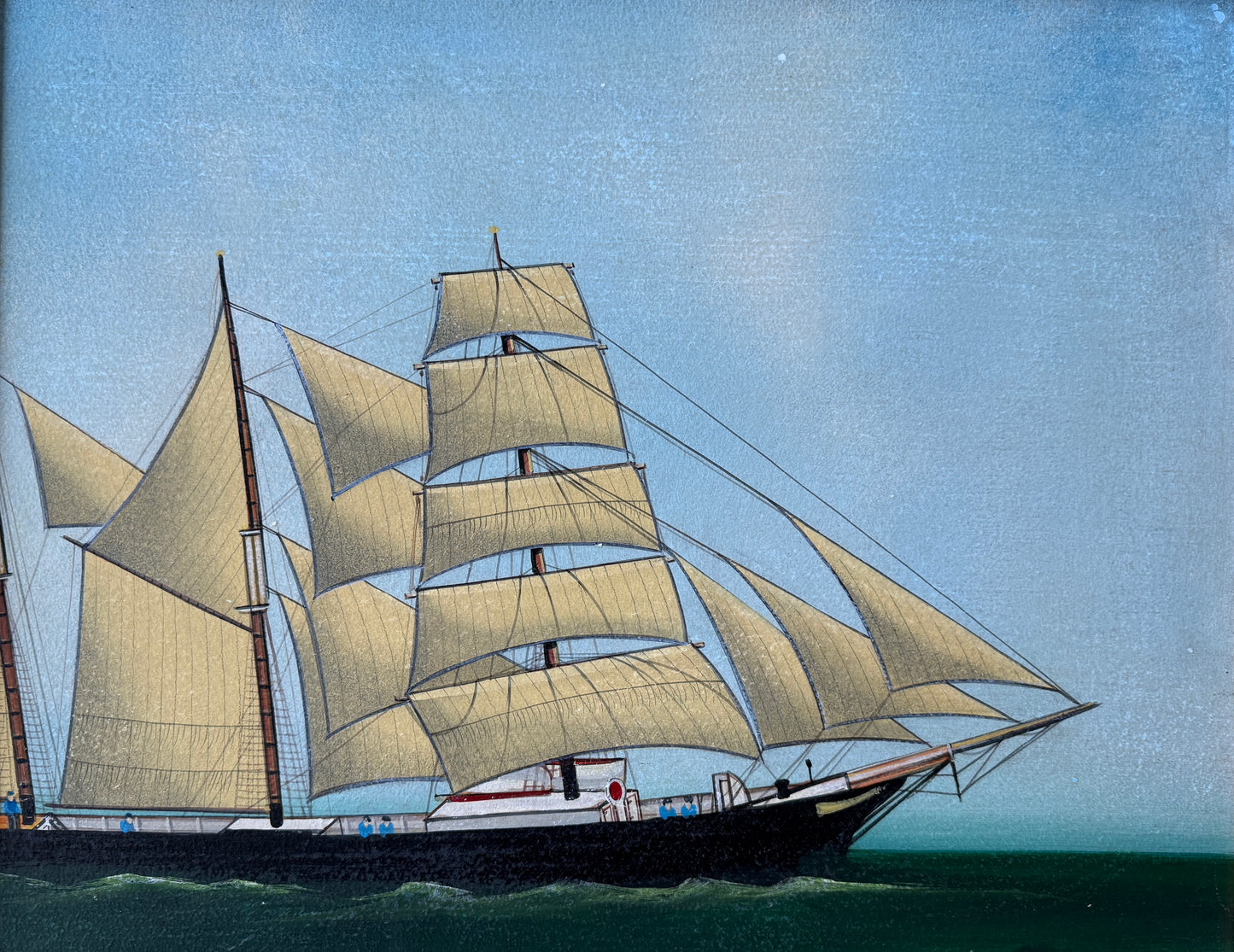Paul Kitchin American Folk Art Sailboat Portrait Oil Painting in Gold Frame