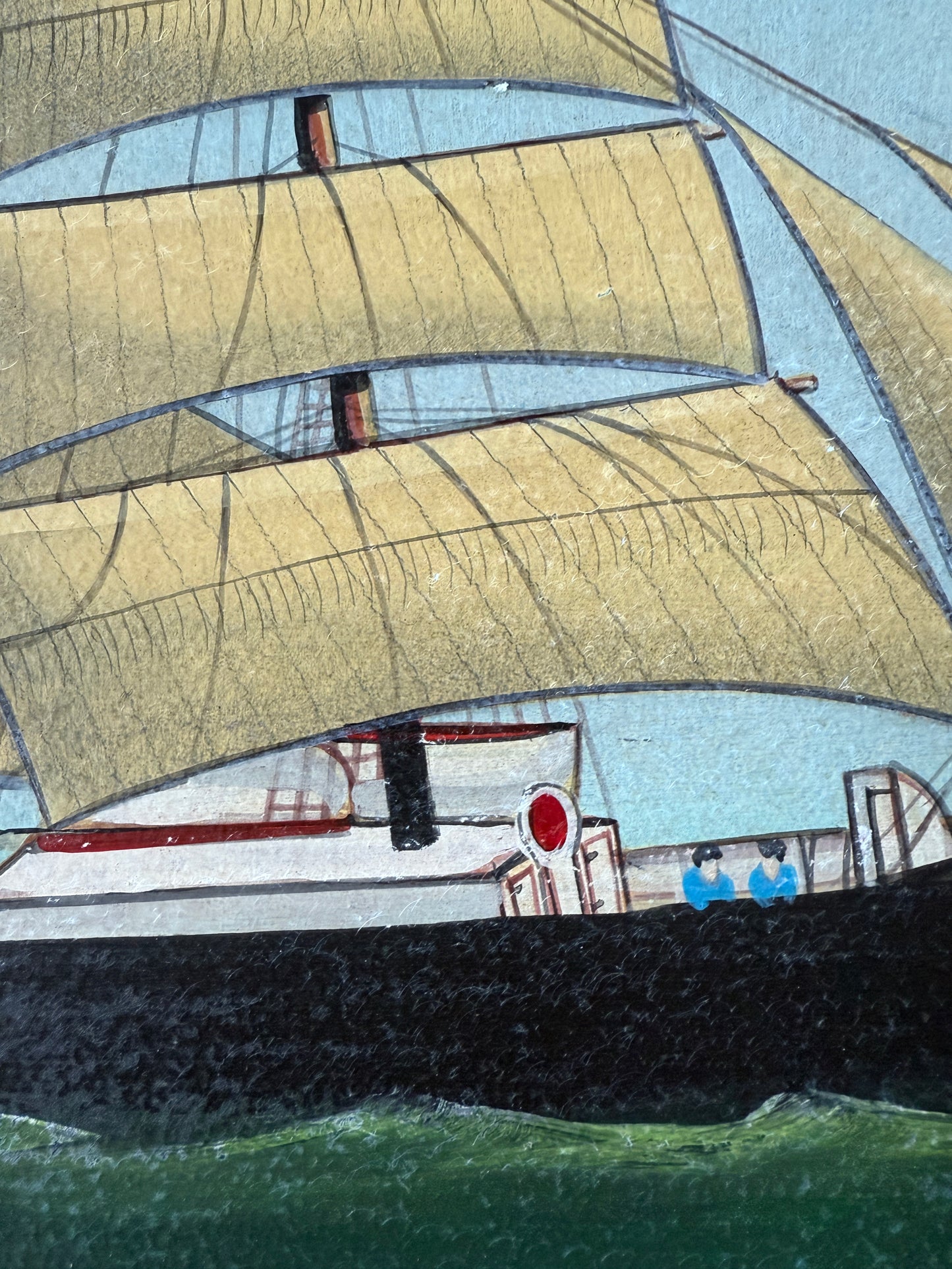 Paul Kitchin American Folk Art Sailboat Portrait Oil Painting in Gold Frame