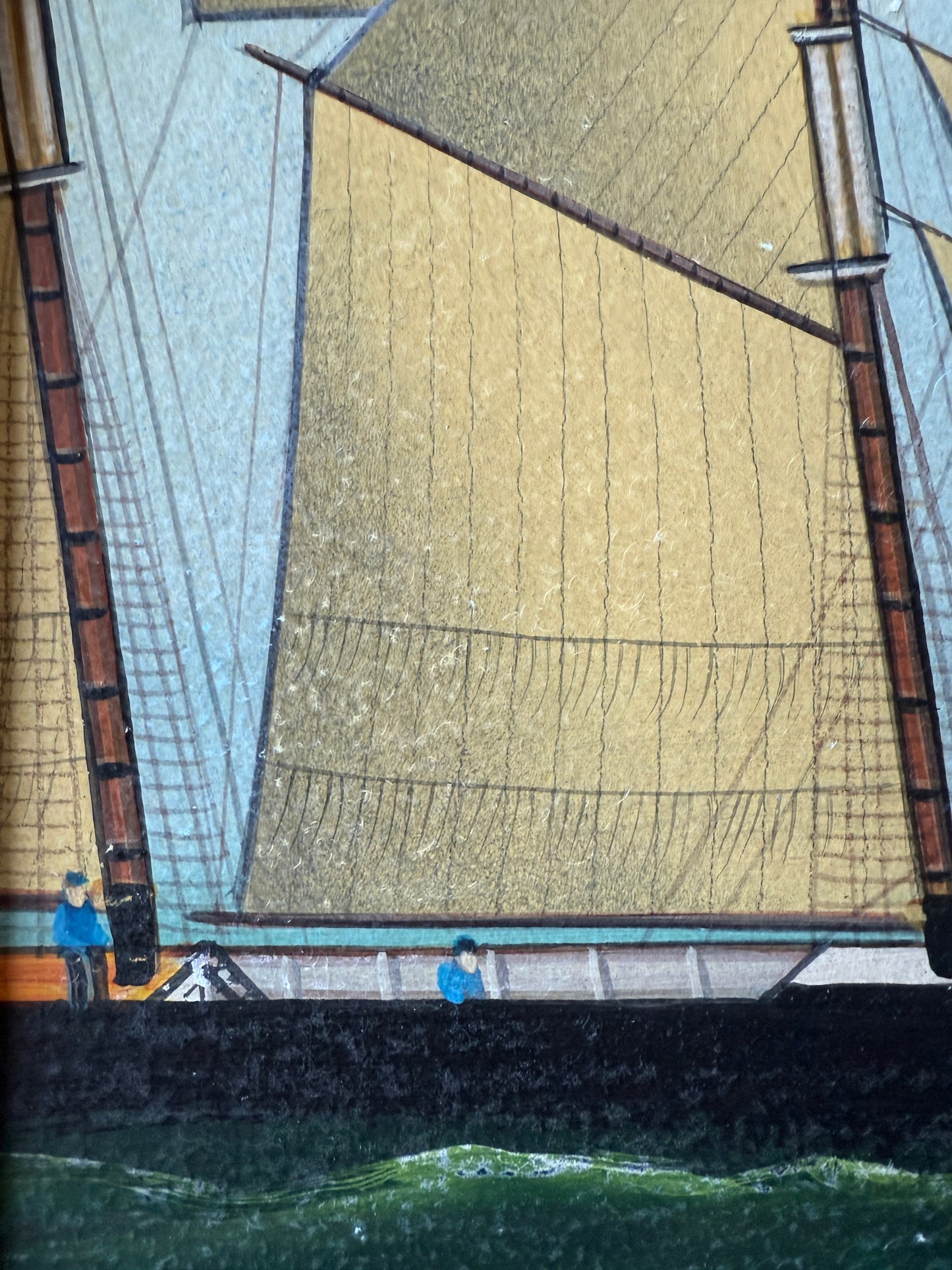 Paul Kitchin American Folk Art Sailboat Portrait Oil Painting in Gold Frame