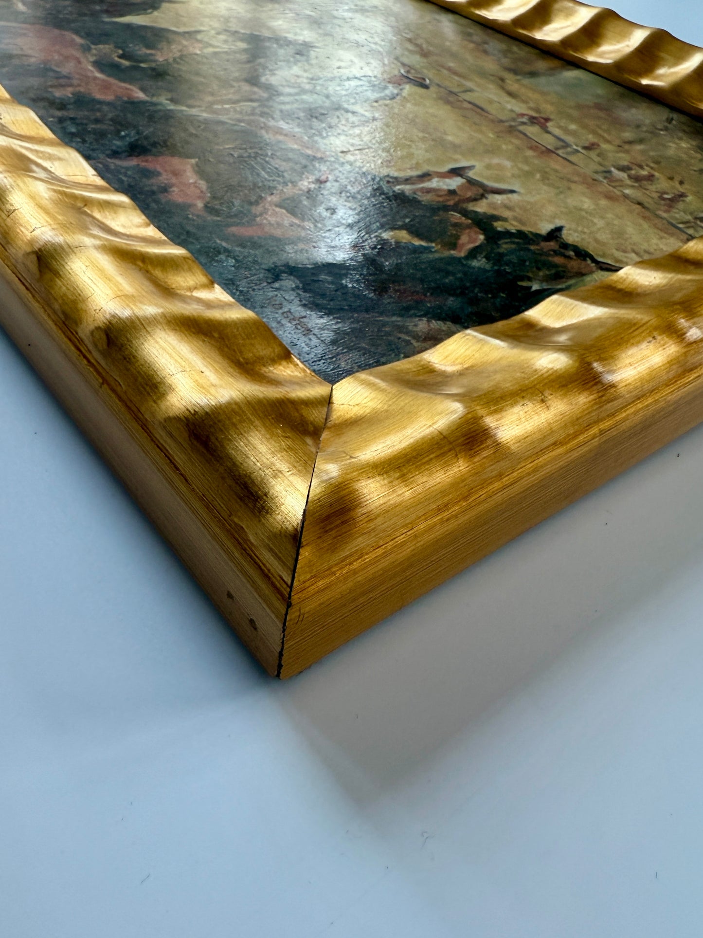 Henry E. Foster 1970 Rounding Up Cowboy and His Horses Painting in Wavy Gold Frame