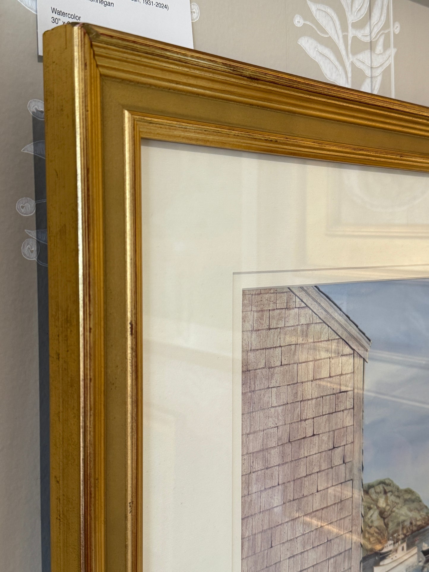 James "Jim" Dean Fish Beach Monhegan Maine Watercolor in Gold Frame