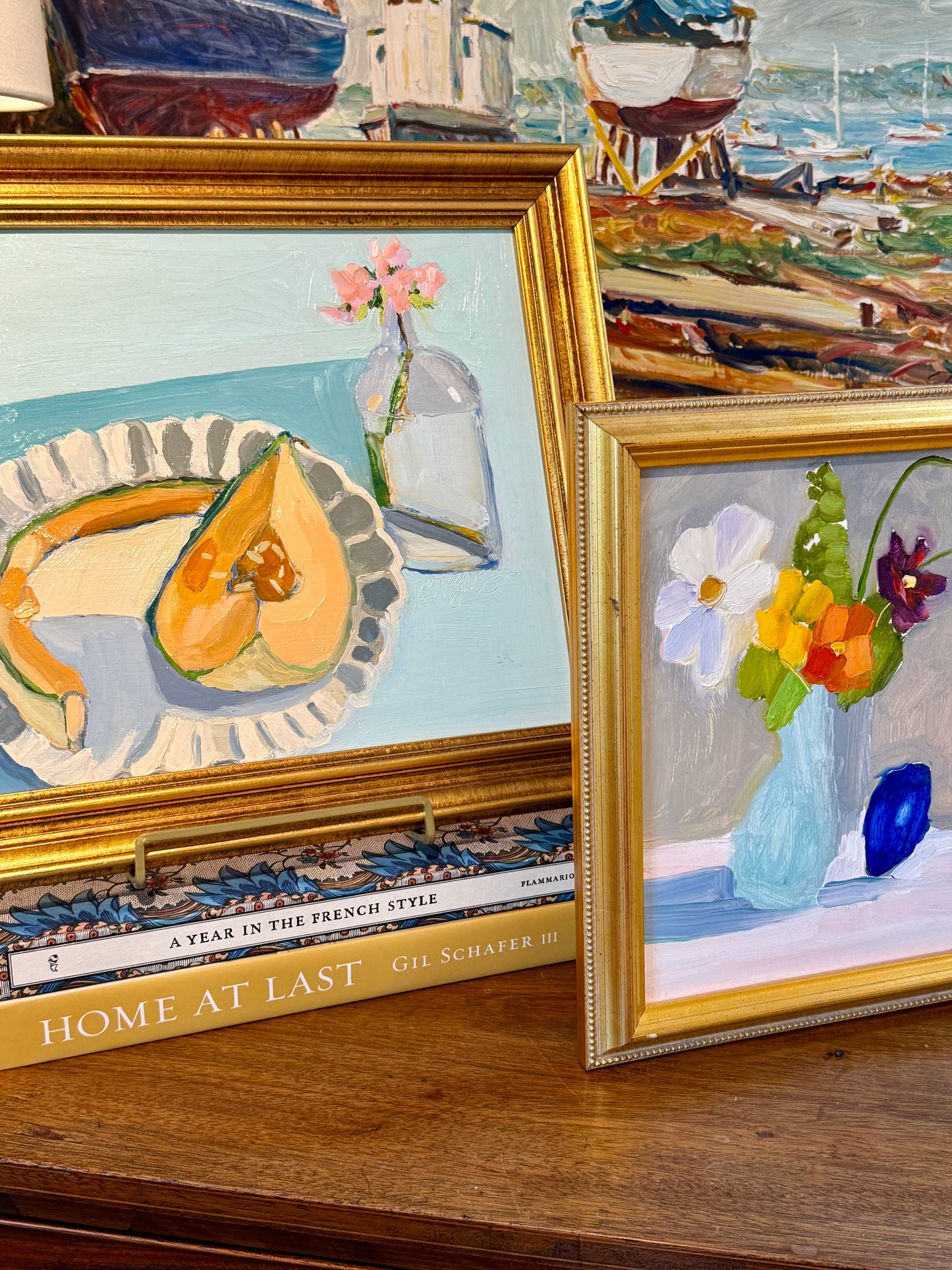 Gretchen McGinnis Breakfast in Bed Still Life Oil Painting in Gold Frame