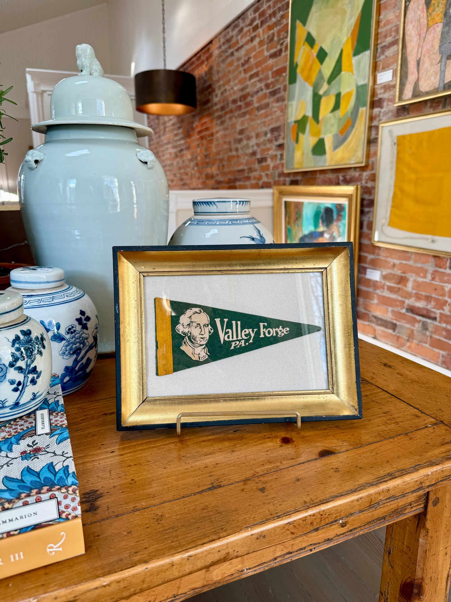 Vintage Valley Forge Pennsylvania George Washington Felt Pennant in Gold Frame