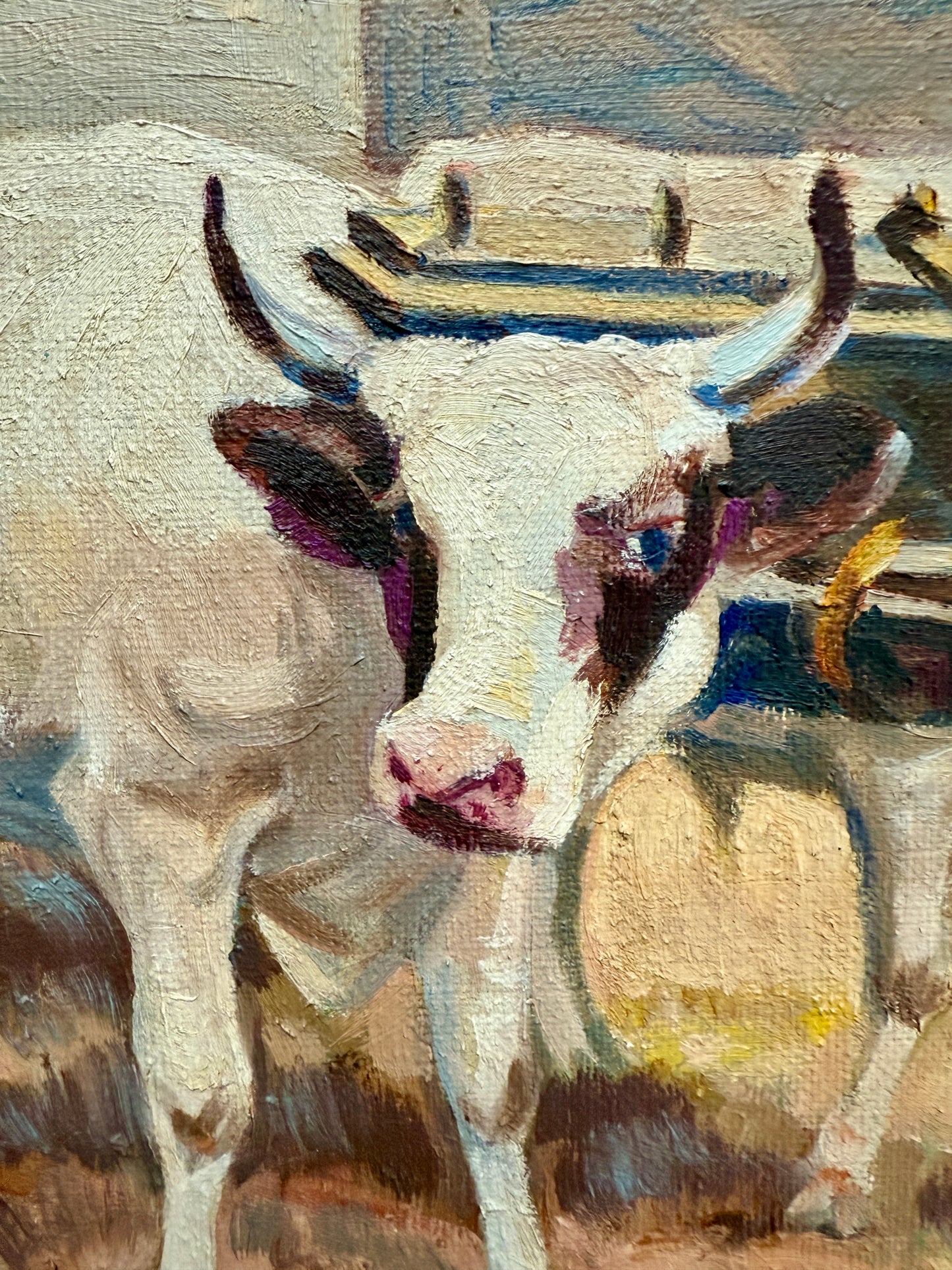 Florence Prince Ewing American Farm Scene with Cows in Wood Frame