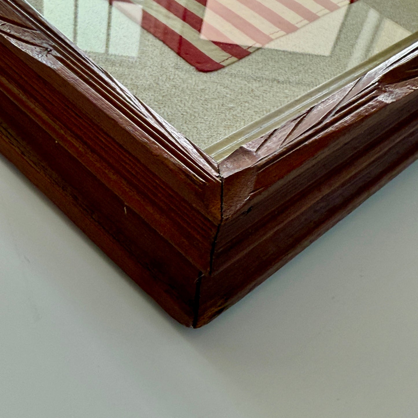 Vintage 48 Star American Flag on Neutral Tweed in 19th c. Carved Wood and Gilded Frame