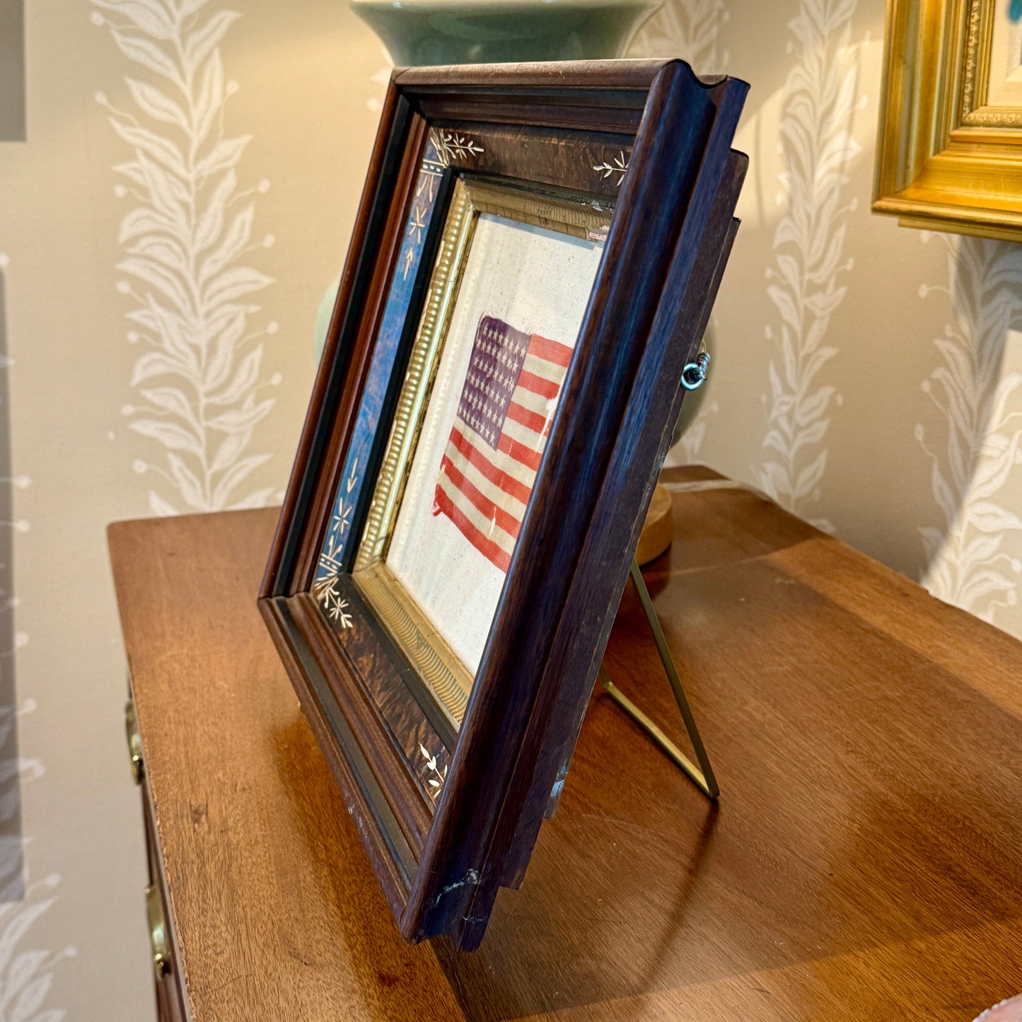 Old 48 Star American Parade Flag on Linen in 19th Century East Lake Victorian Frame