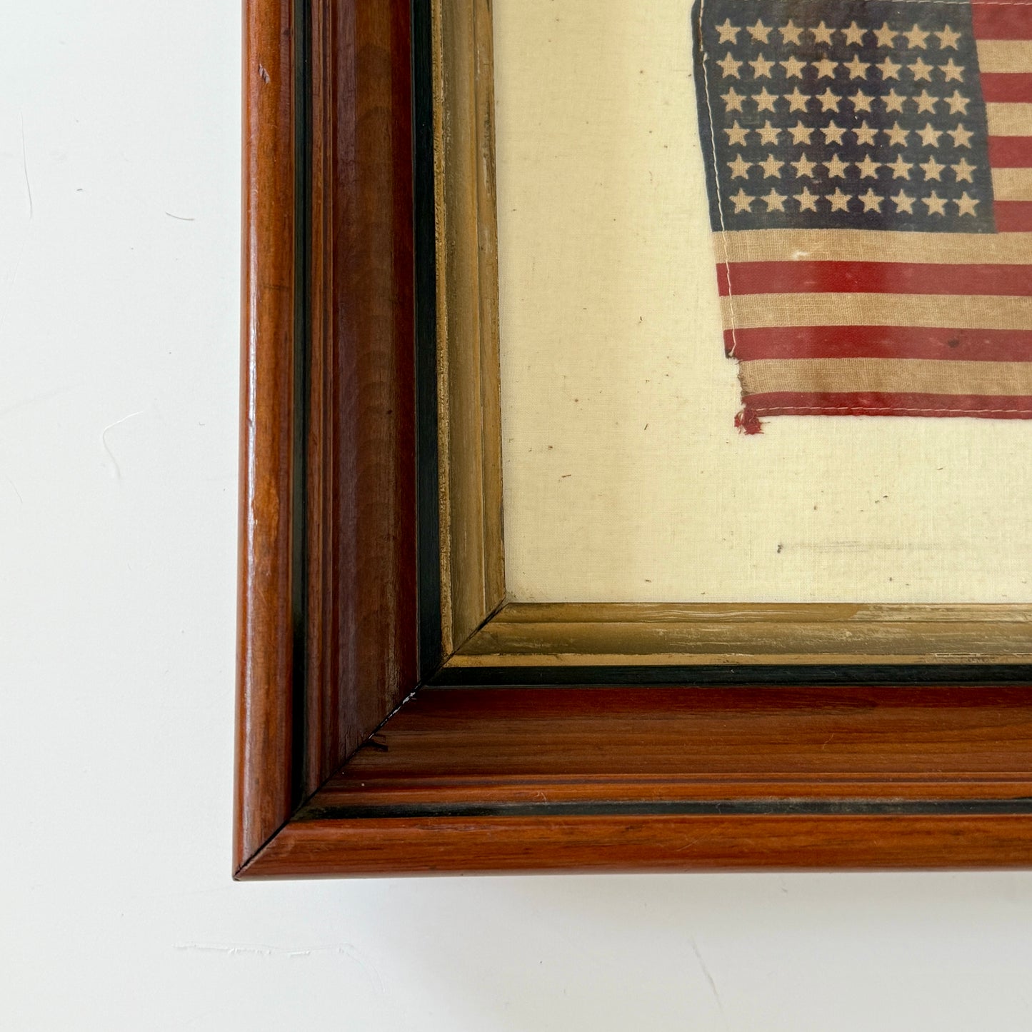 Vintage 48 Star American Flag on Ivory in 19th c. Wood and Gilded Frame