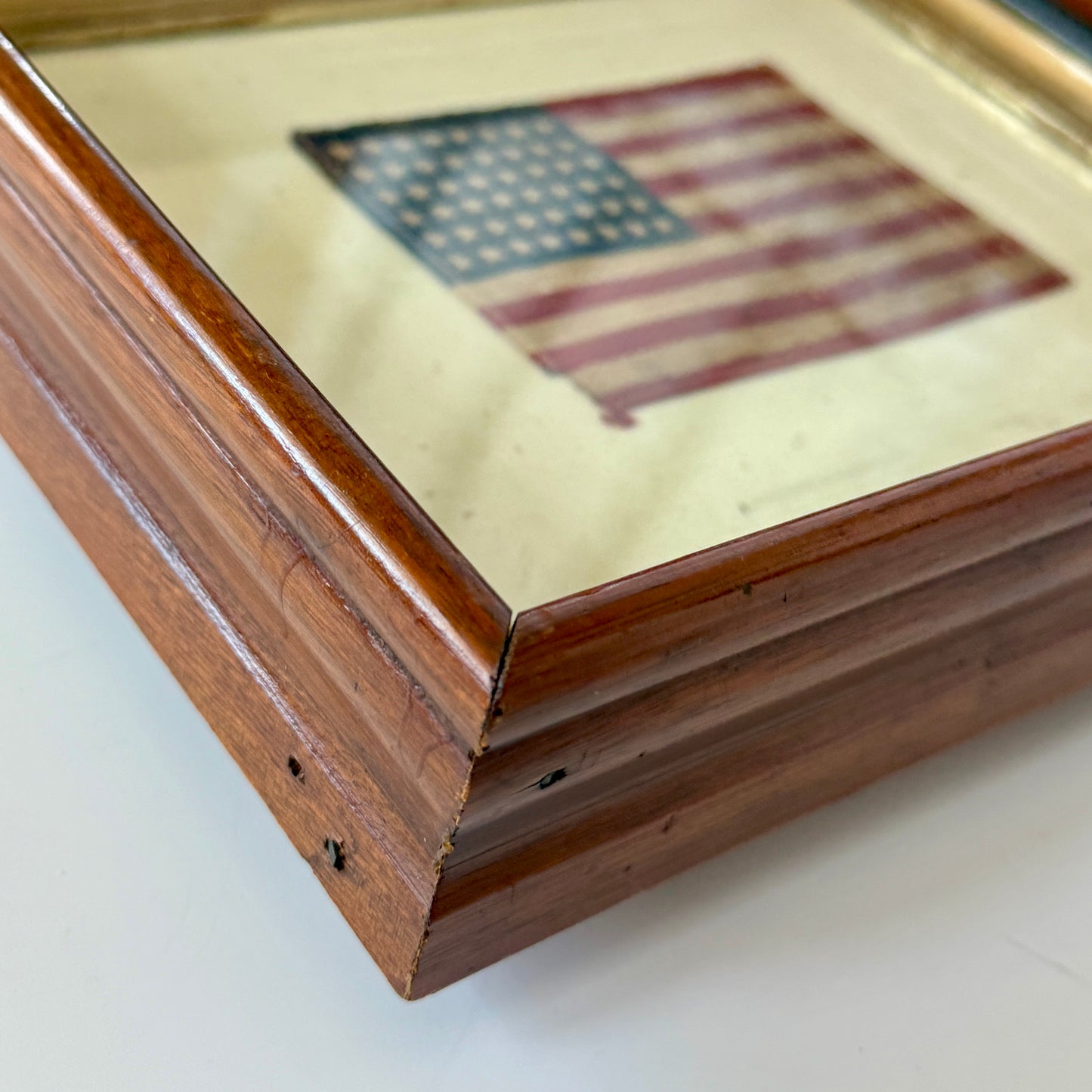 Vintage 48 Star American Flag on Ivory in 19th c. Wood and Gilded Frame