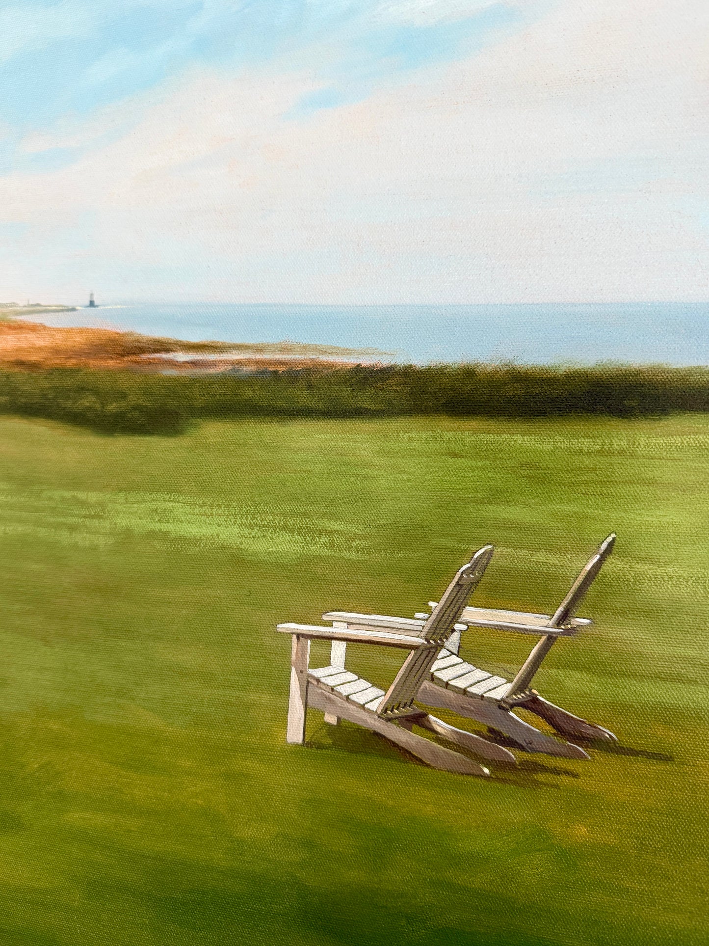 Shawn D. Jenkins For Two Lovers Seaside Adironack Chair Lookout Oil Painting in Gold Frame