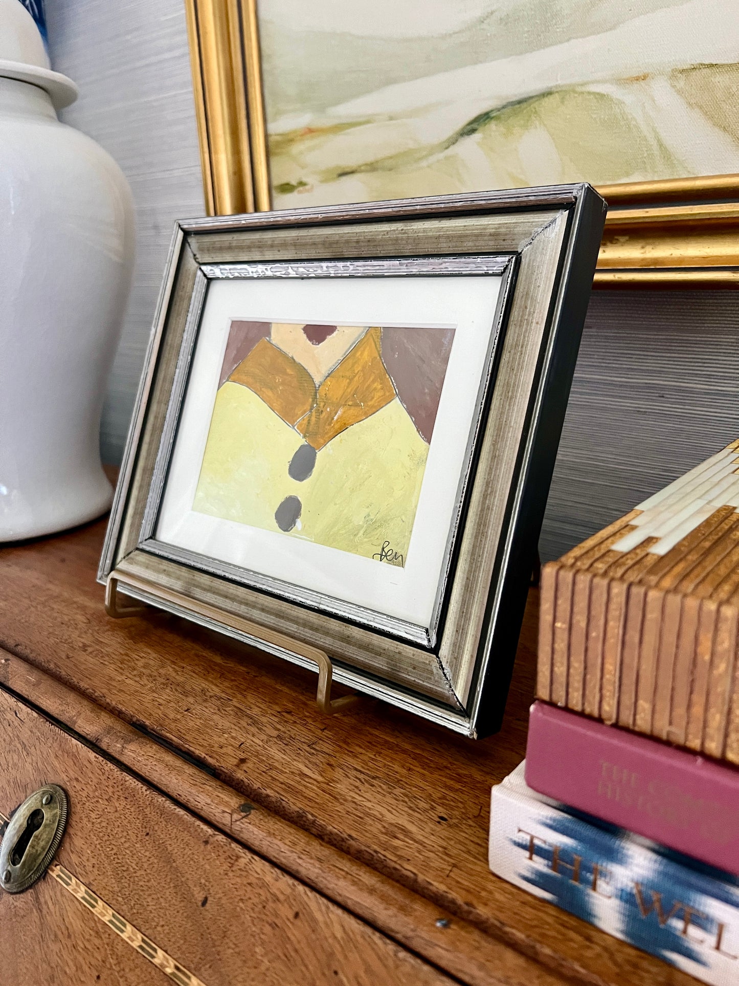 Ben Carrivick "The Yellow Collar" Woman's Portrait in Silver Frame