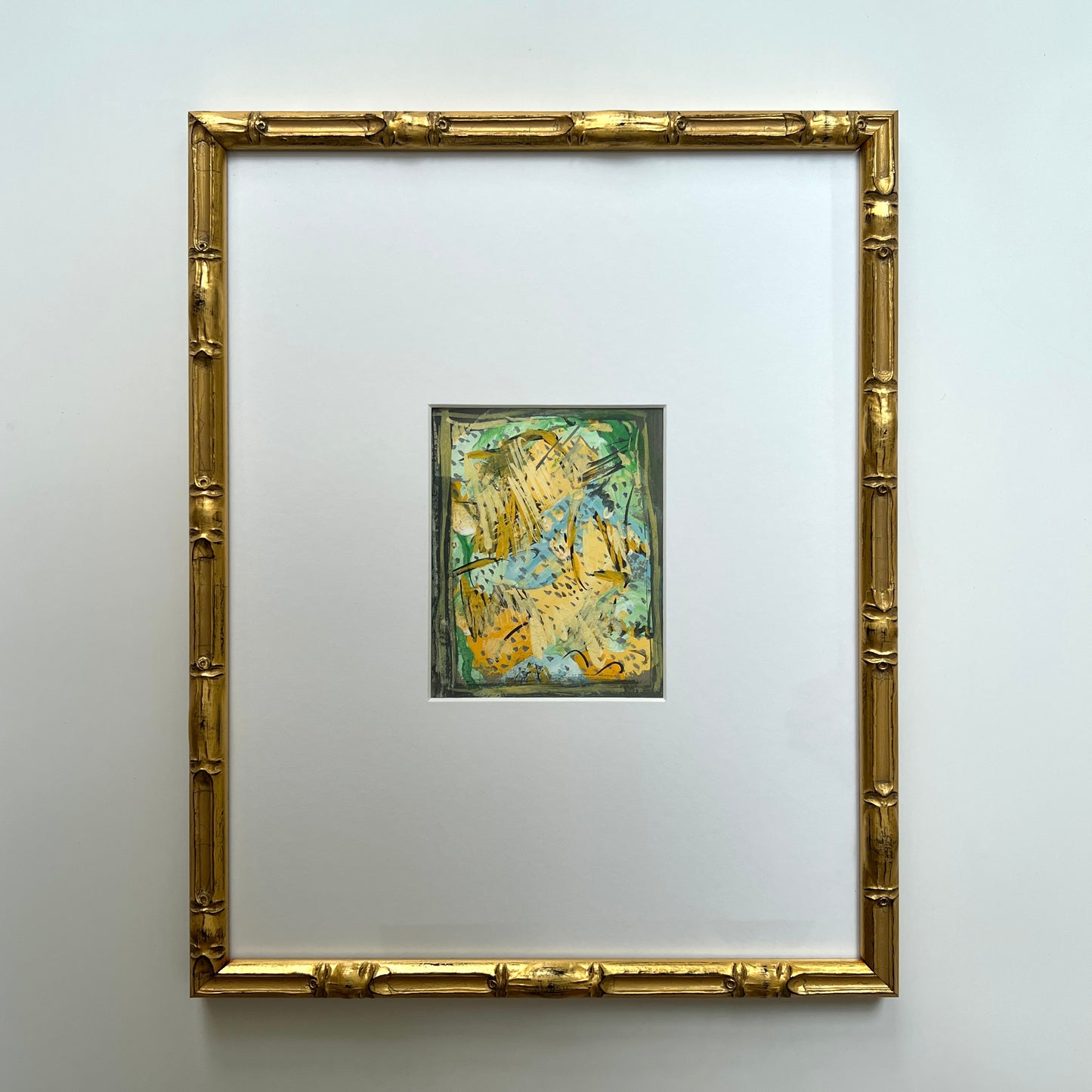 Vintage Colorful Large Abstract Oil Painting #11 in Light Gold Bamboo Frame