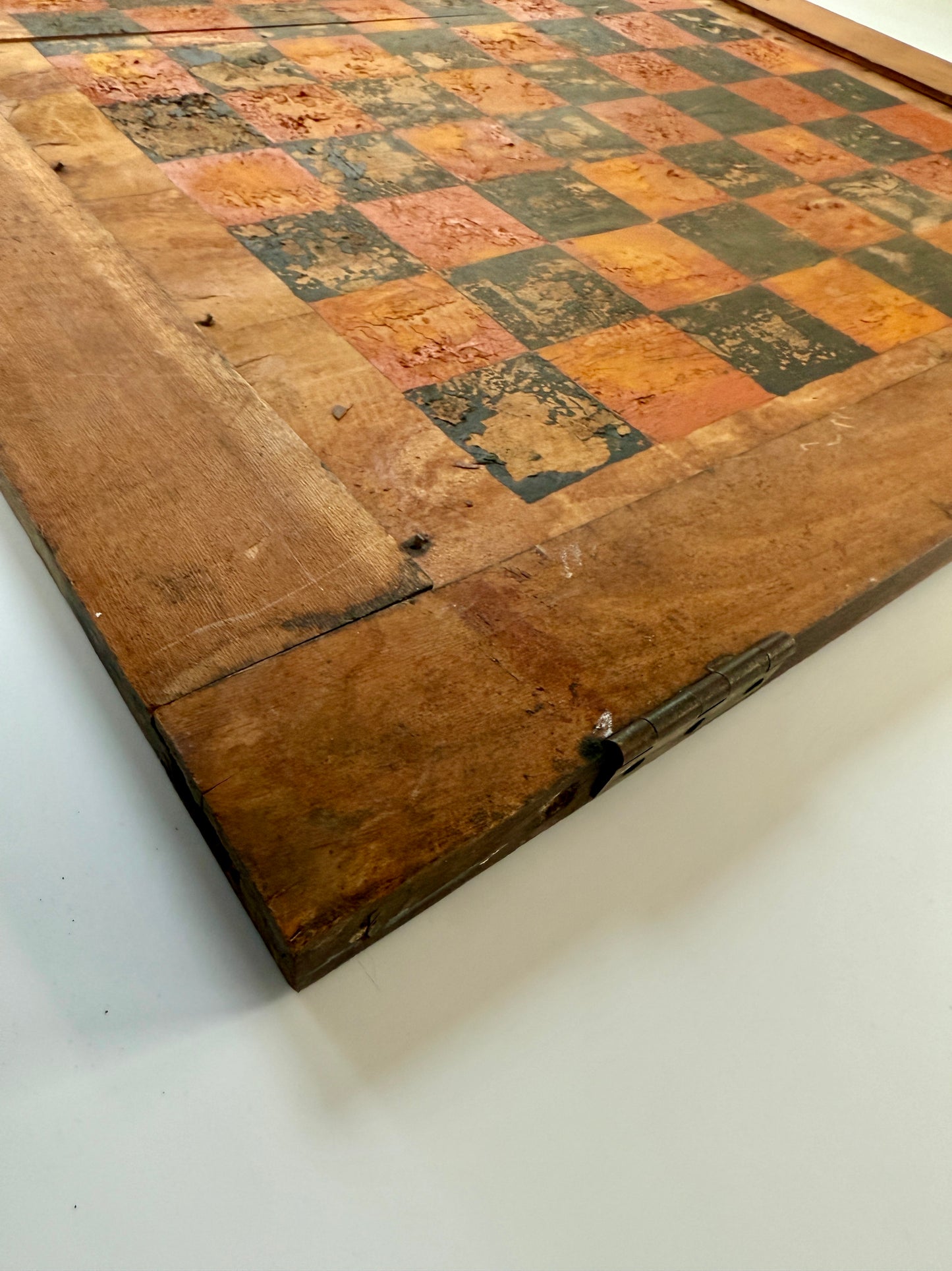 Antique Primitive American Folk Painted Checkers Game Board on Cupboard Door