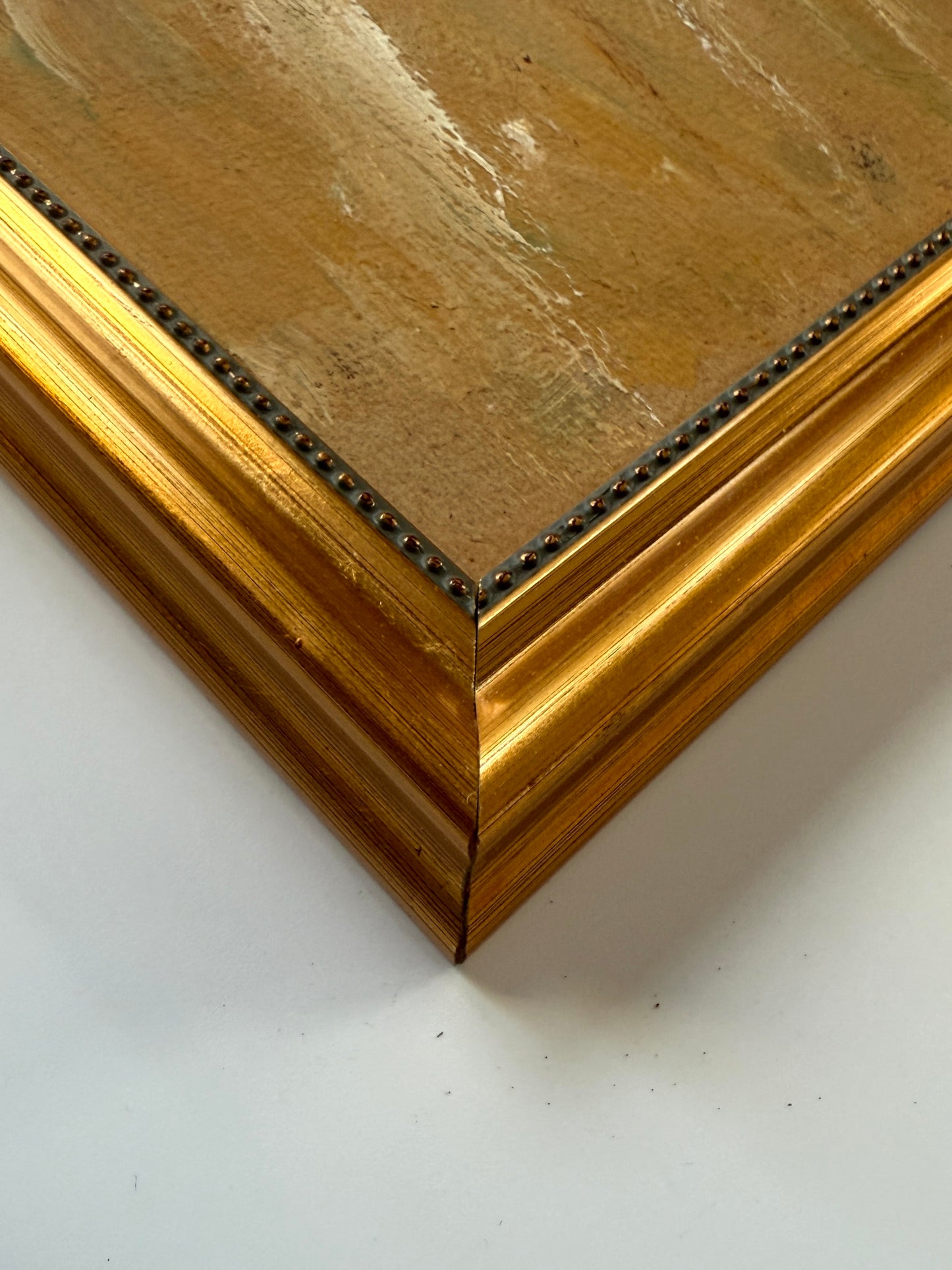 Vintage Impressionist Sunbathers and Sailboats Beach Scene Oil Painting in Gold Frame