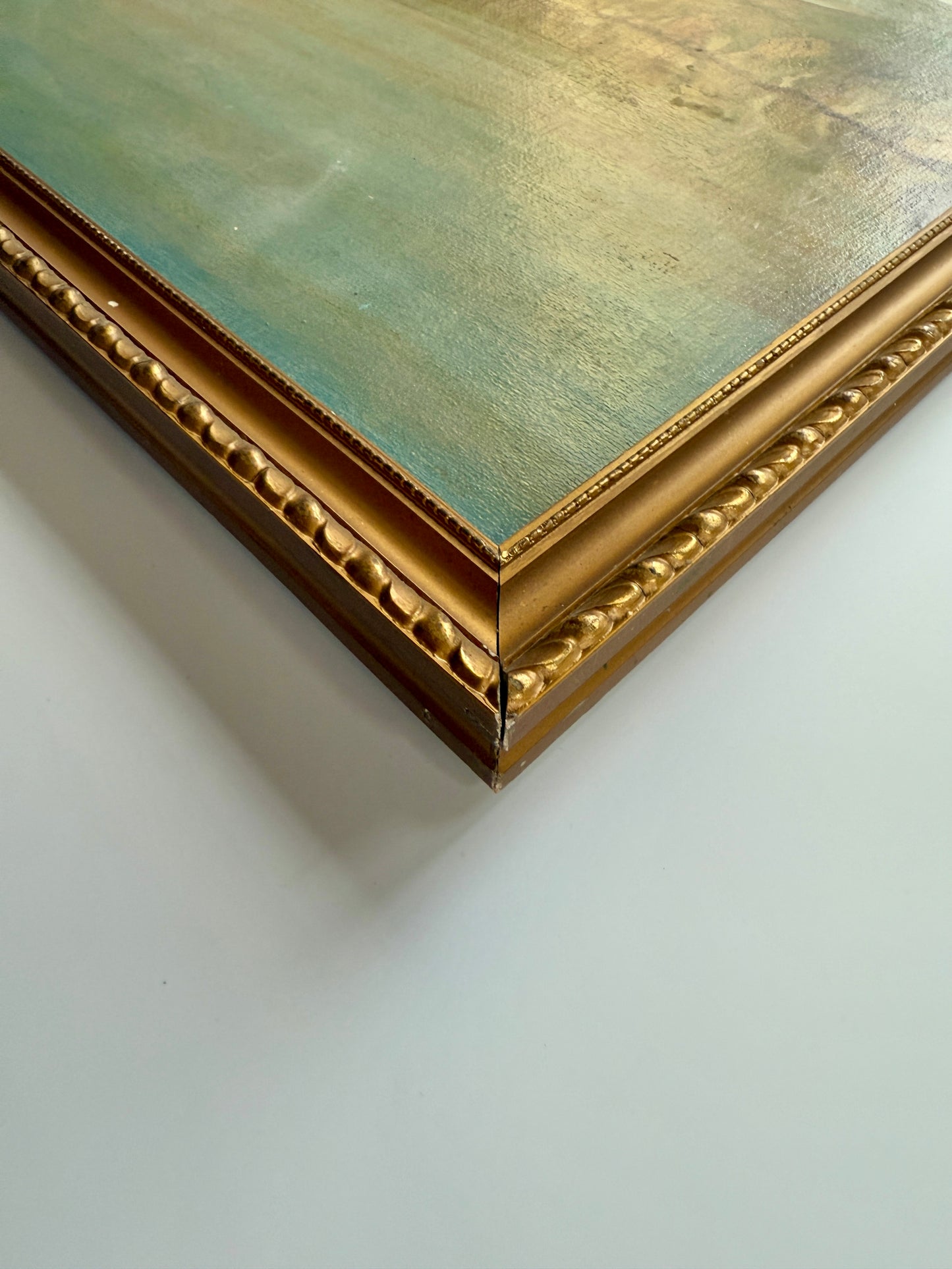 1969 Coastal Cliffs Landscape Oil Painting in Gold Frame