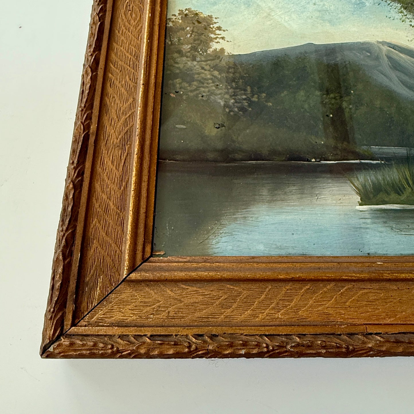 Late 19th / Early 20th Century Gouache Mountain Landscape Painting in Gold Frame