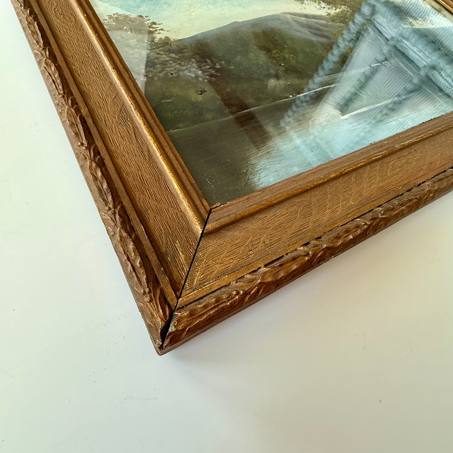 Late 19th / Early 20th Century Gouache Mountain Landscape Painting in Gold Frame