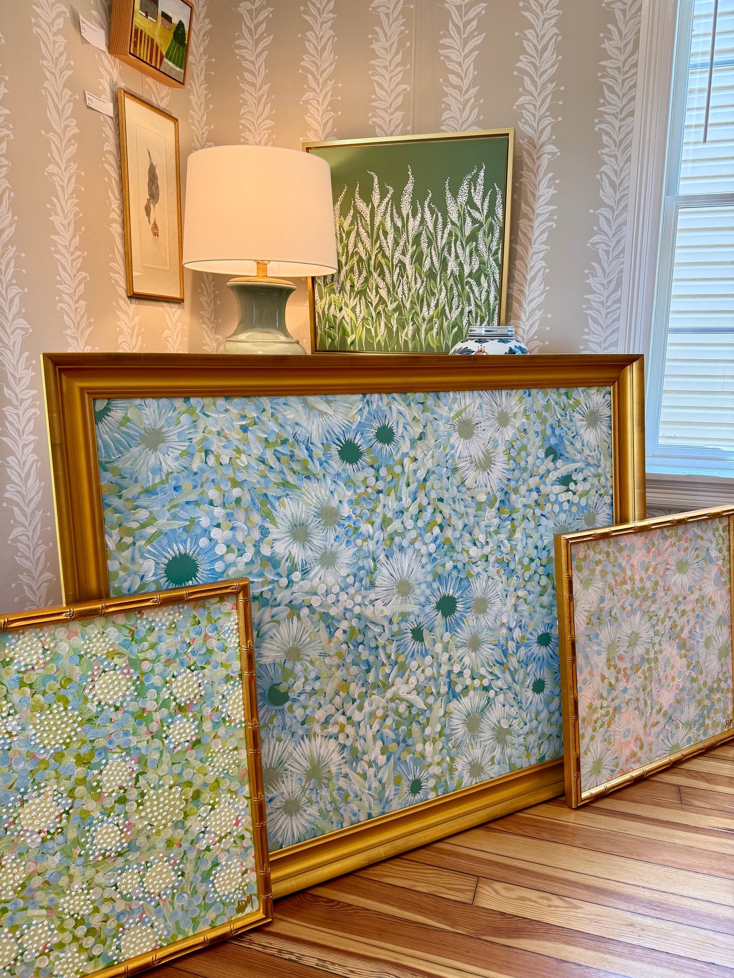 Alison Diamond McElroy Maritime Meadow Floral Painting in Gold Frame