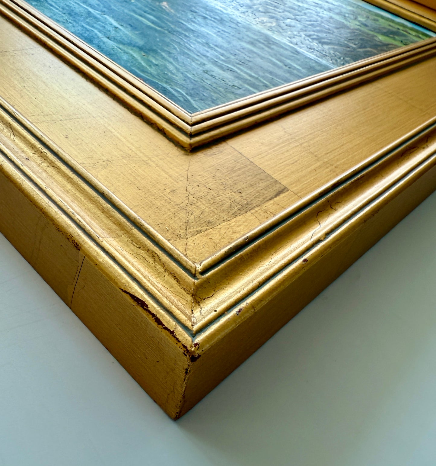 Summer Swimming in the Cove Coastal Landscape Oil Painting in Gold Frame