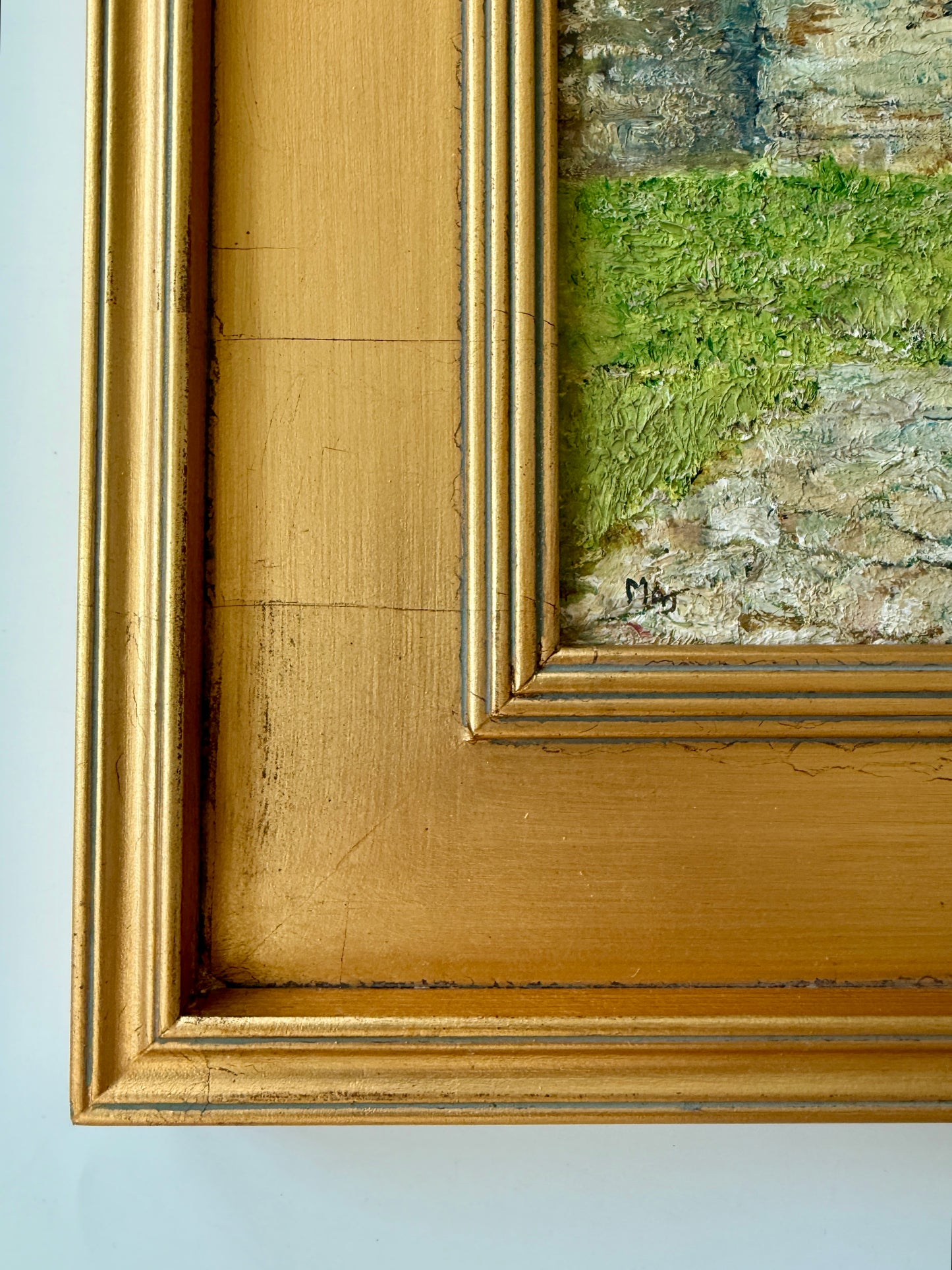 Vintage Swans on the Water Mill Painting Oil Painting in Gold Frame