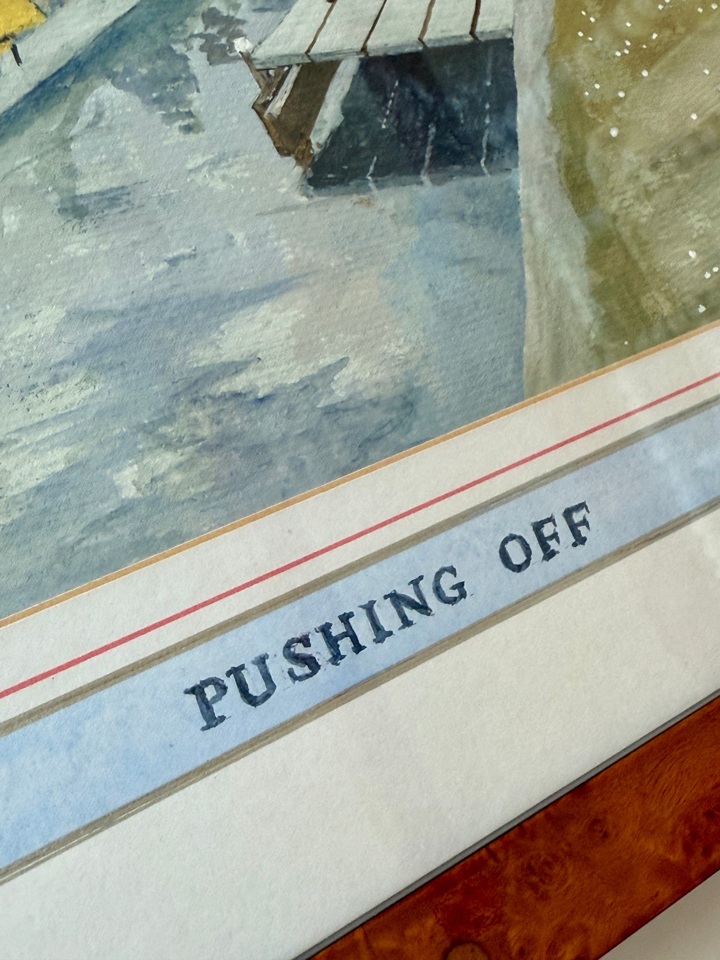 Pushing Off Crew Race Gouache Painting in Burlwood Frame