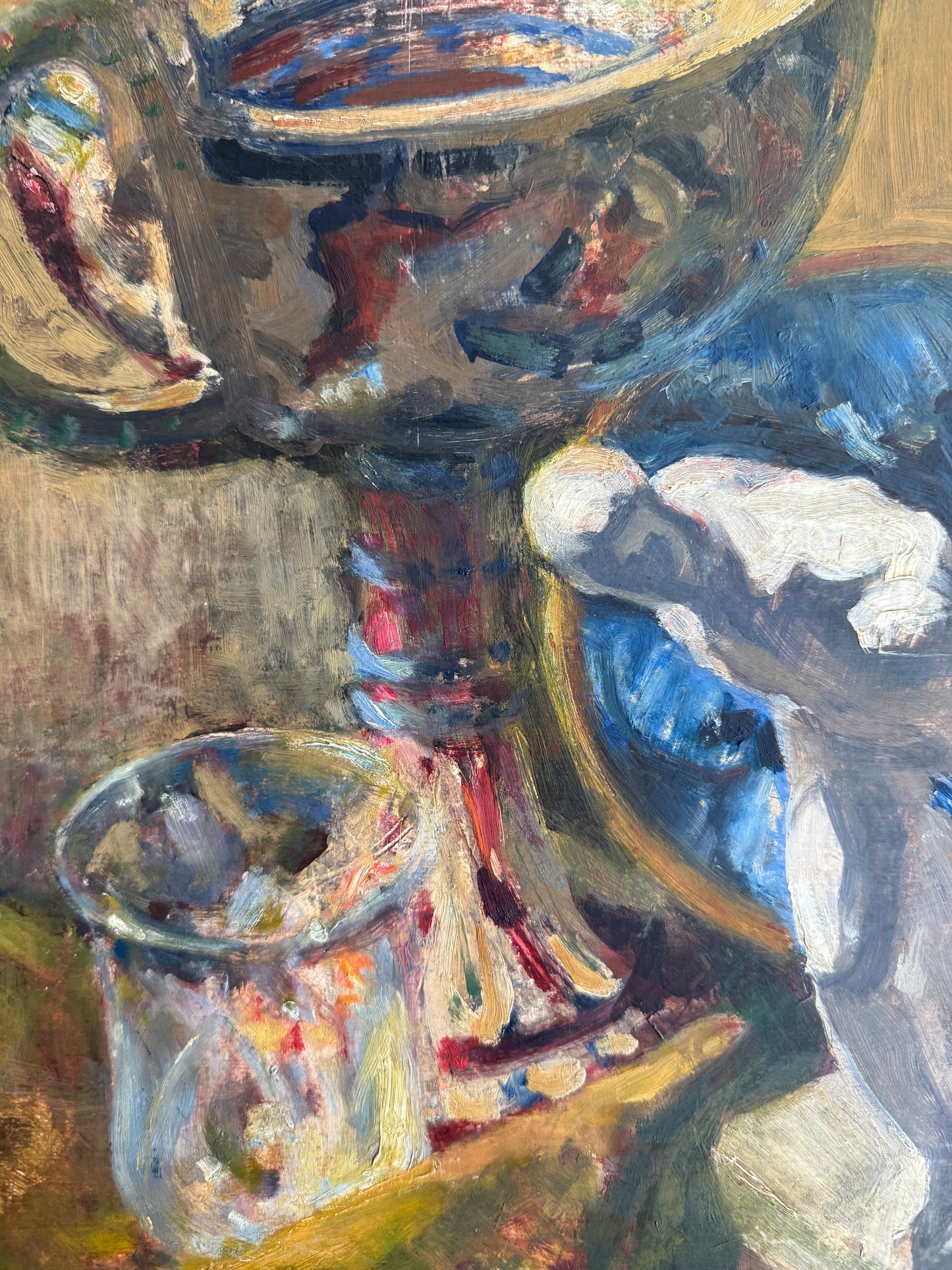 Jean Sauvignier 1947 Ancient Greek French Still Life Nature Morte Oil Painting in Washed Wood Frame