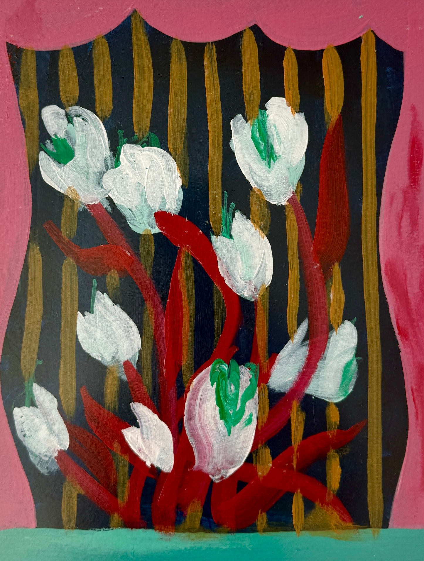 Brigette Hoffman Flower Show #1 Painting in White Frame