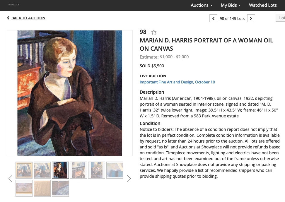 Marian D. Harris Nude Female Watercolor Portrait in Gold Frame