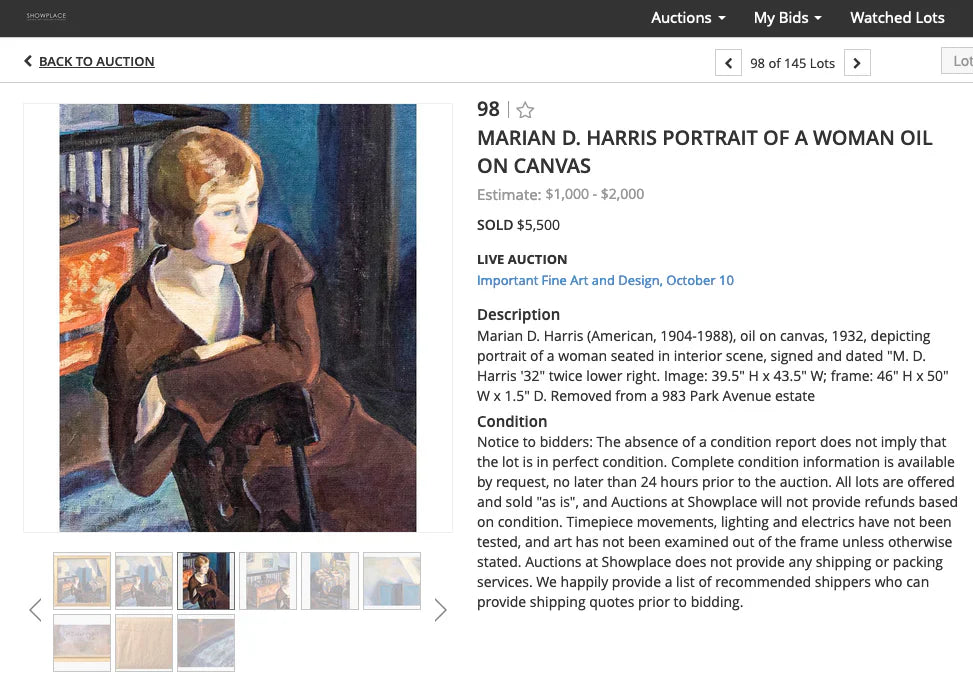 Marian D. Harris Nude Female Portrait Watercolor Painting in Gold Frame