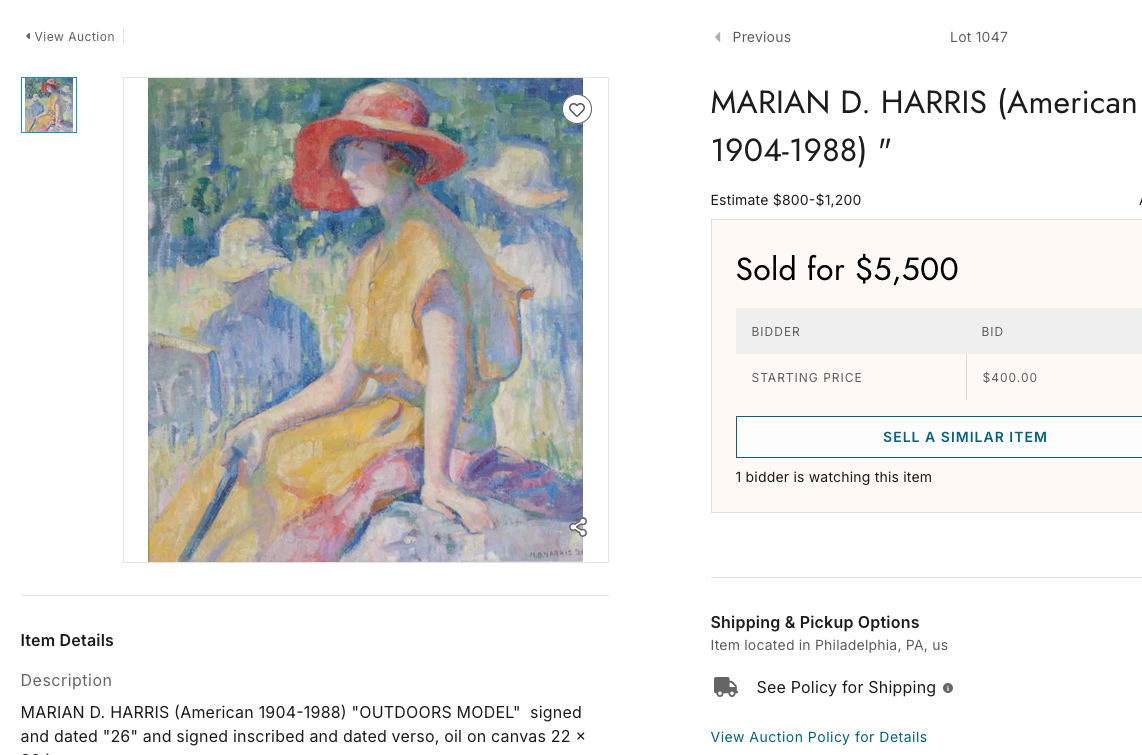 Marian D. Harris Nude Female Watercolor Portrait in Gold Frame