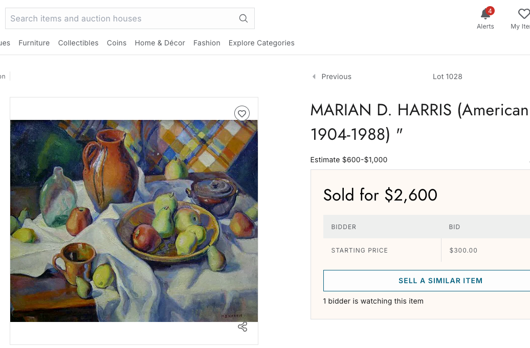 Marian D. Harris Still Life Apples Pears Wine Decanter Oil Painting in Gold Frame