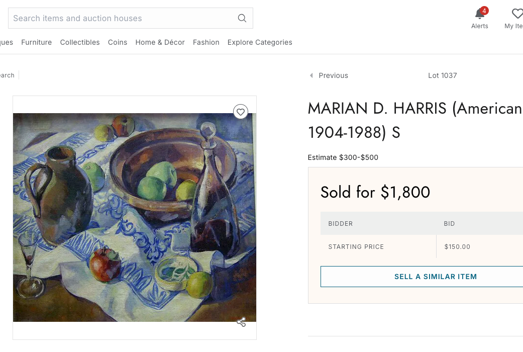 Marian D. Harris Still Life Apples Pears Wine Decanter Oil Painting in Gold Frame