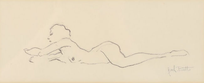 Geof Butts Vintage Nude Female Figure Drawing in Gold Frame