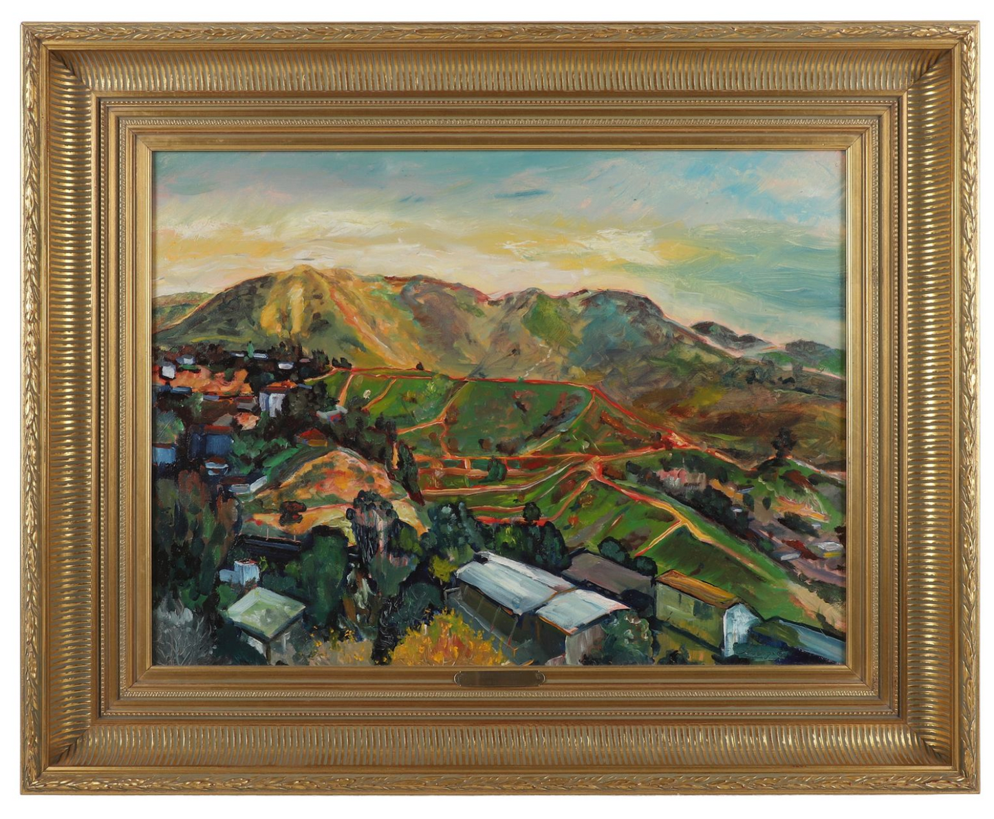 Jean-Henri Aubry Haute Provence French Landscape Oil Painting in Gold Frame