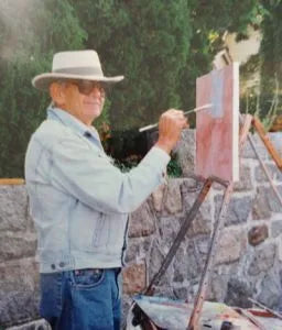 Michael Stoffa Cape Cod Picket Fence House Portrait Oil Painting in Gold Frame