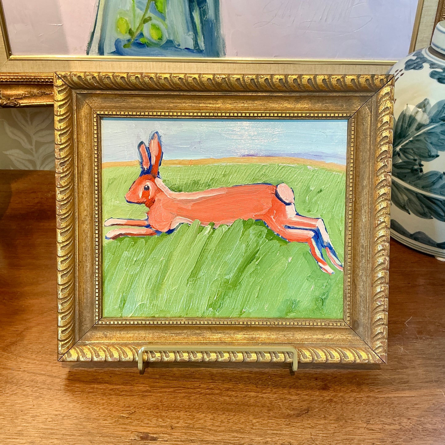 Gretchen McGinnis Right Outside The Studio Door Portrait Oil Painting in Gold Frame